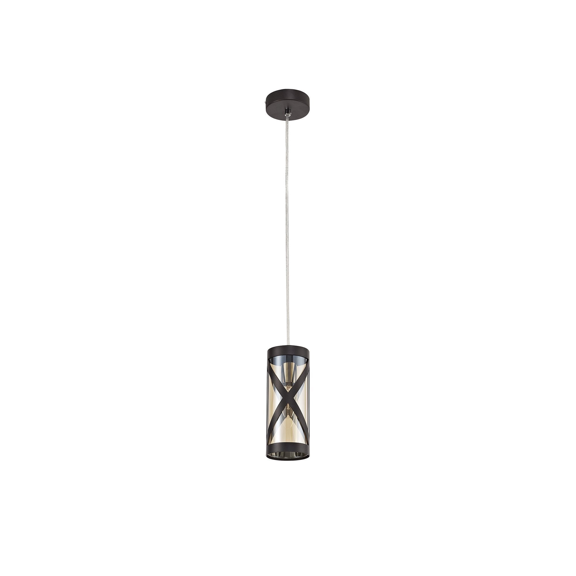 1 Light Pendant E14, Oiled Bronze/Polished Chrome/Amber