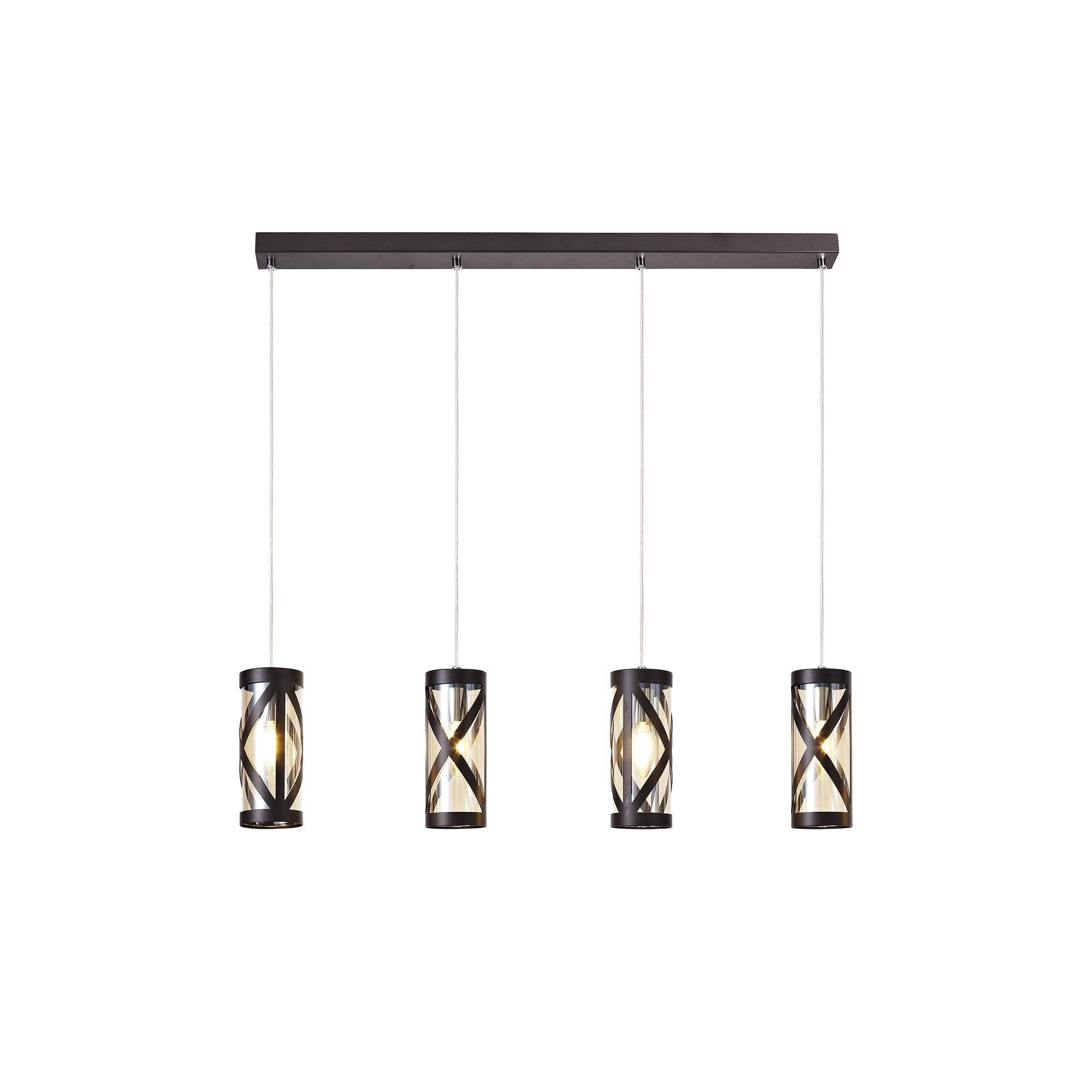 4 Light Bar Linear Pendant E14, Oiled Bronze/Polished Chrome/Amber