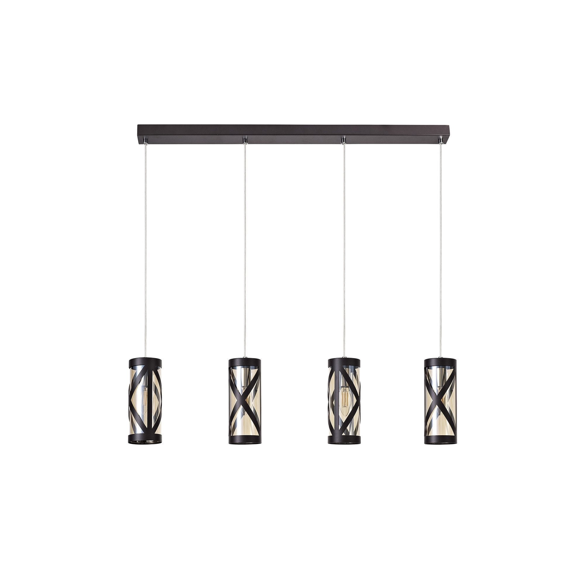 4 Light Bar Linear Pendant E14, Oiled Bronze/Polished Chrome/Amber