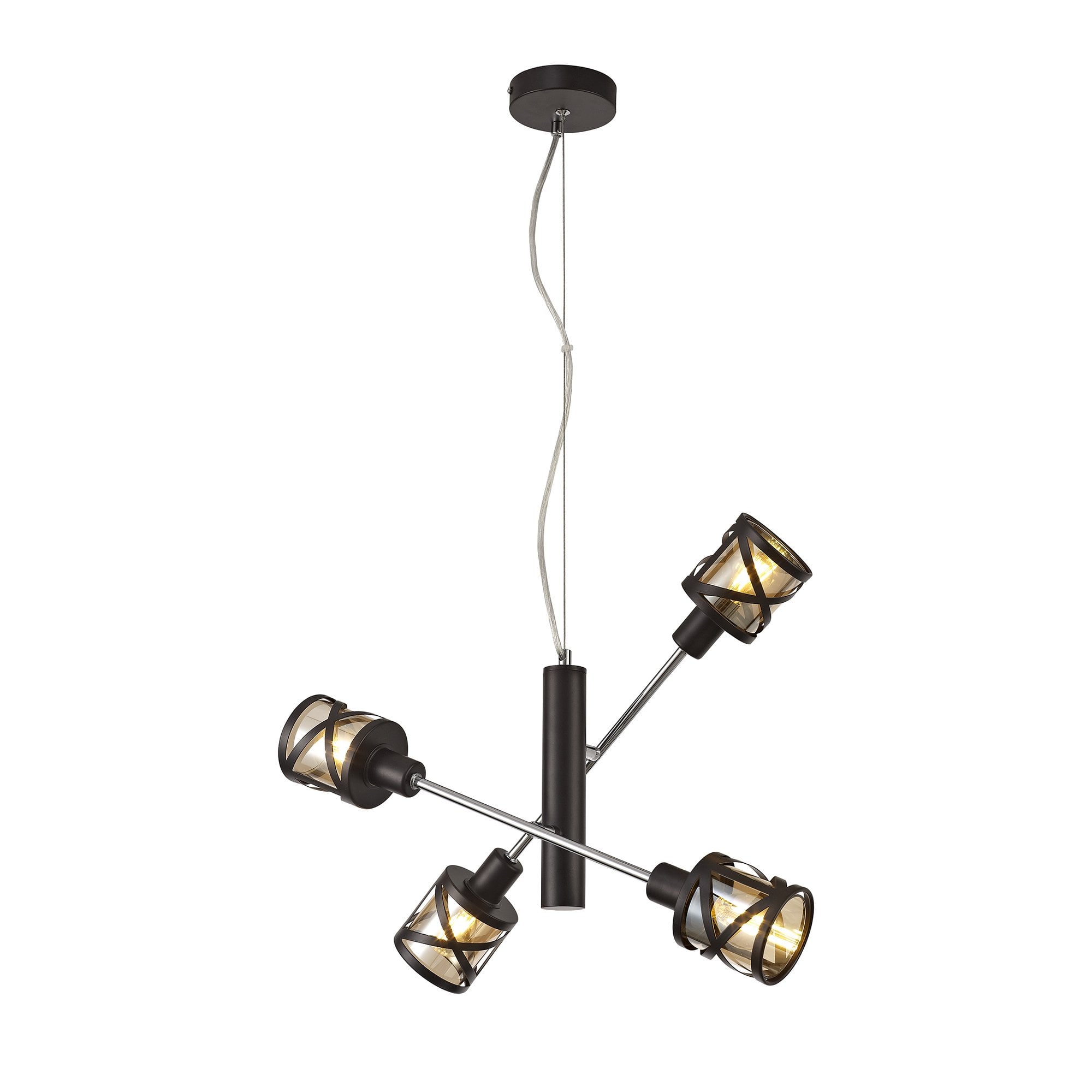 4 Light  Adjustable Pendant E14, Oiled Bronze/Polished Chrome/Amber