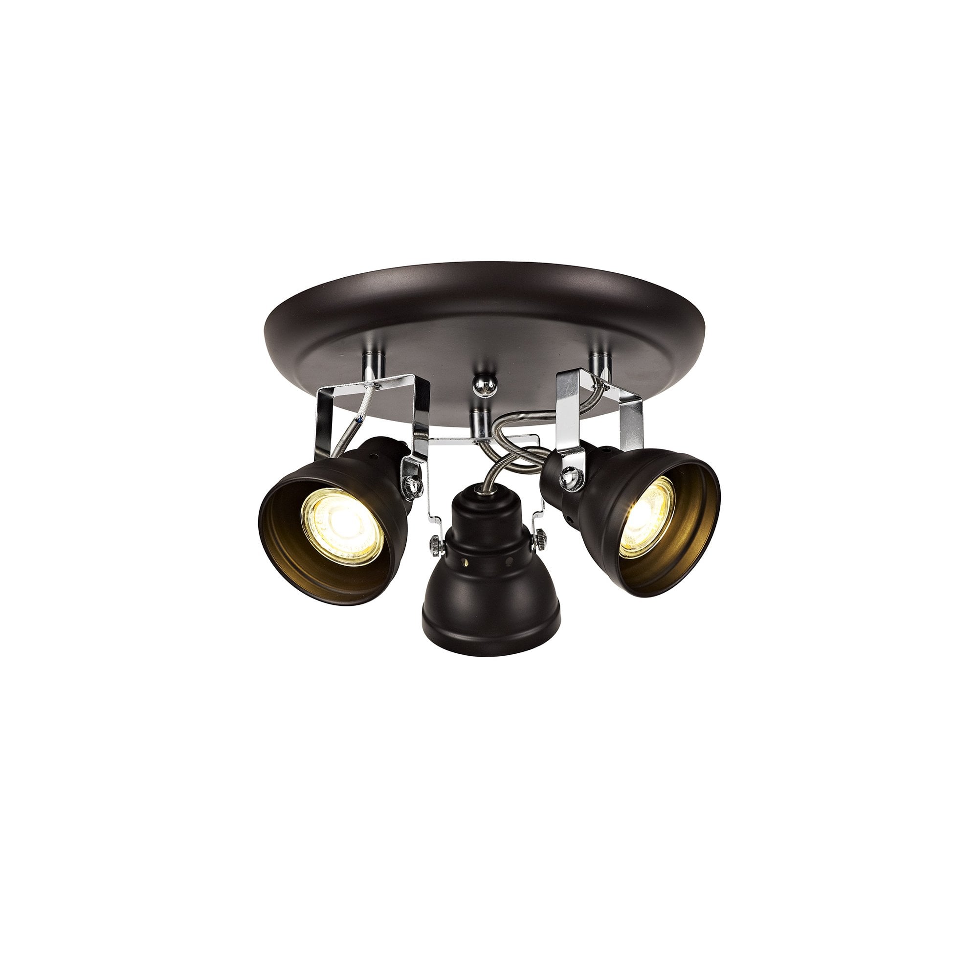 Adjustable Round Spotlight, 3 x GU10 (Max 10W LED), Oiled Bronze/Polished Chrome