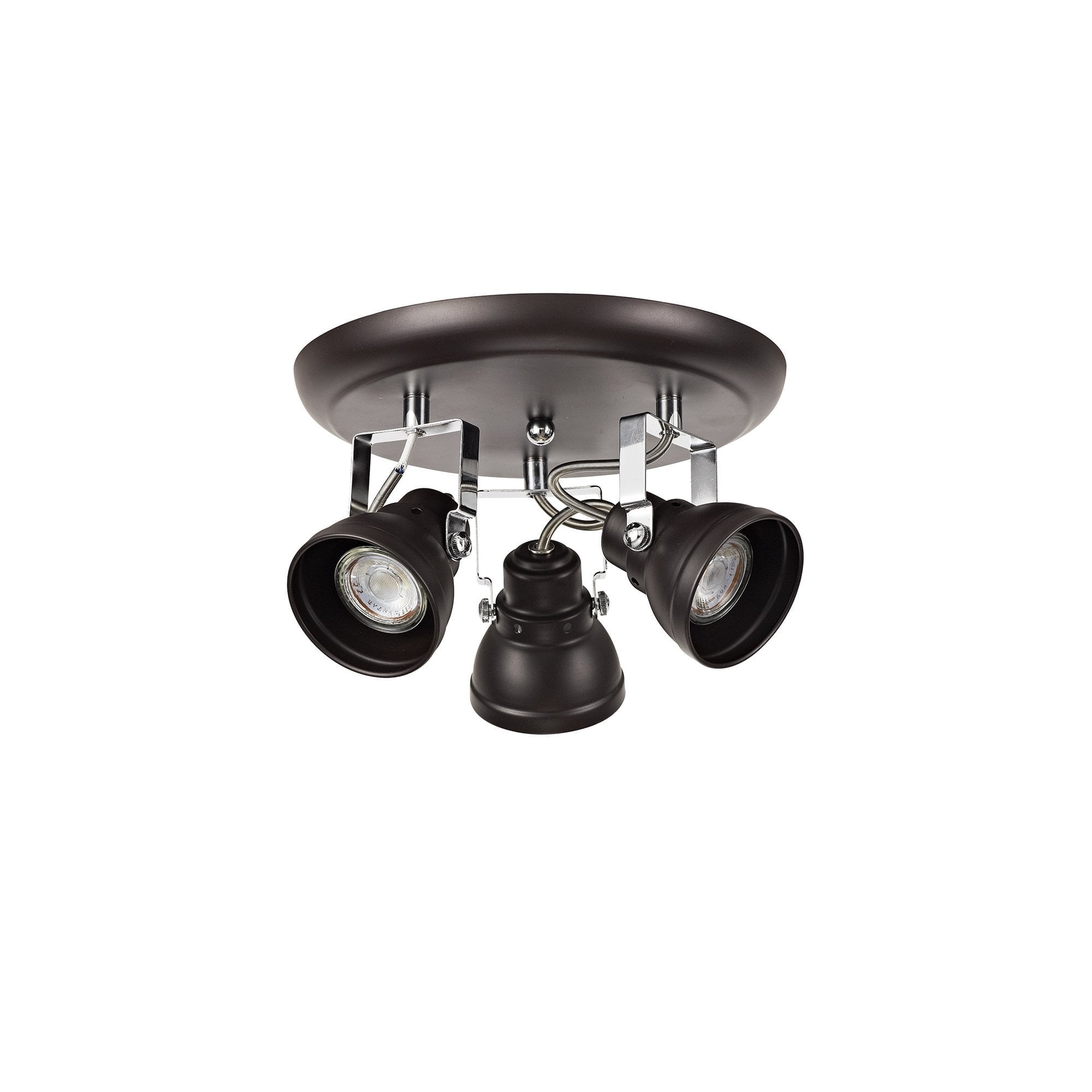 Adjustable Round Spotlight, 3 x GU10 (Max 10W LED), Oiled Bronze/Polished Chrome