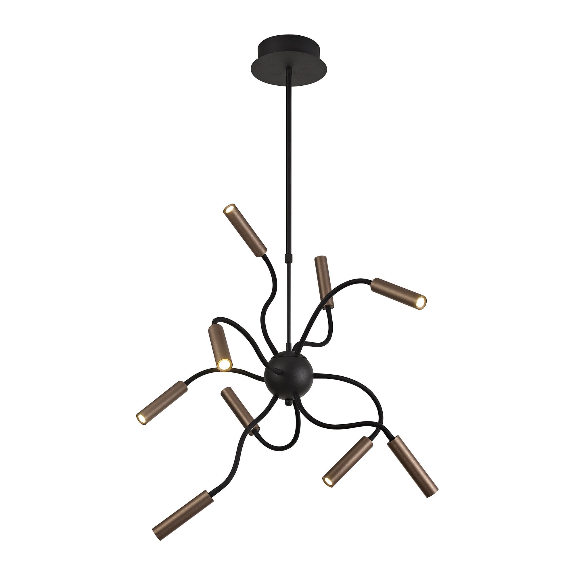 Sputnik Pendant, 9 Light Adjustable Arms, 9 x 4W LED Dimmable, 3000K, 2250lm, Black/Satin Copper, 3yrs Warranty