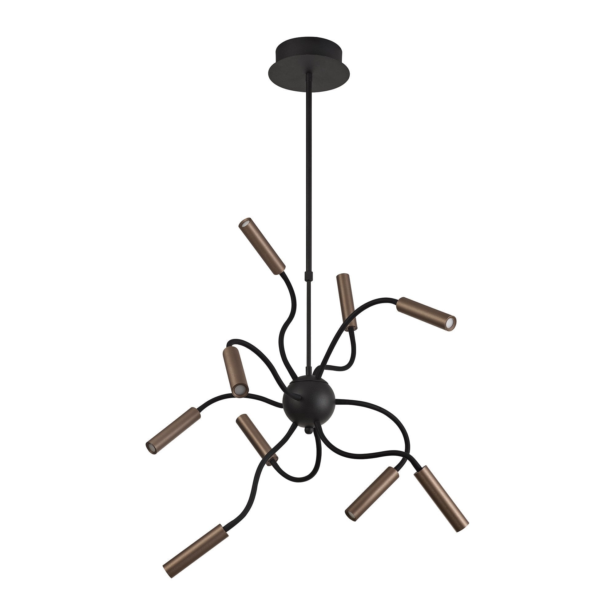 Sputnik Pendant, 9 Light Adjustable Arms, 9 x 4W LED Dimmable, 3000K, 2250lm, Black/Satin Copper, 3yrs Warranty