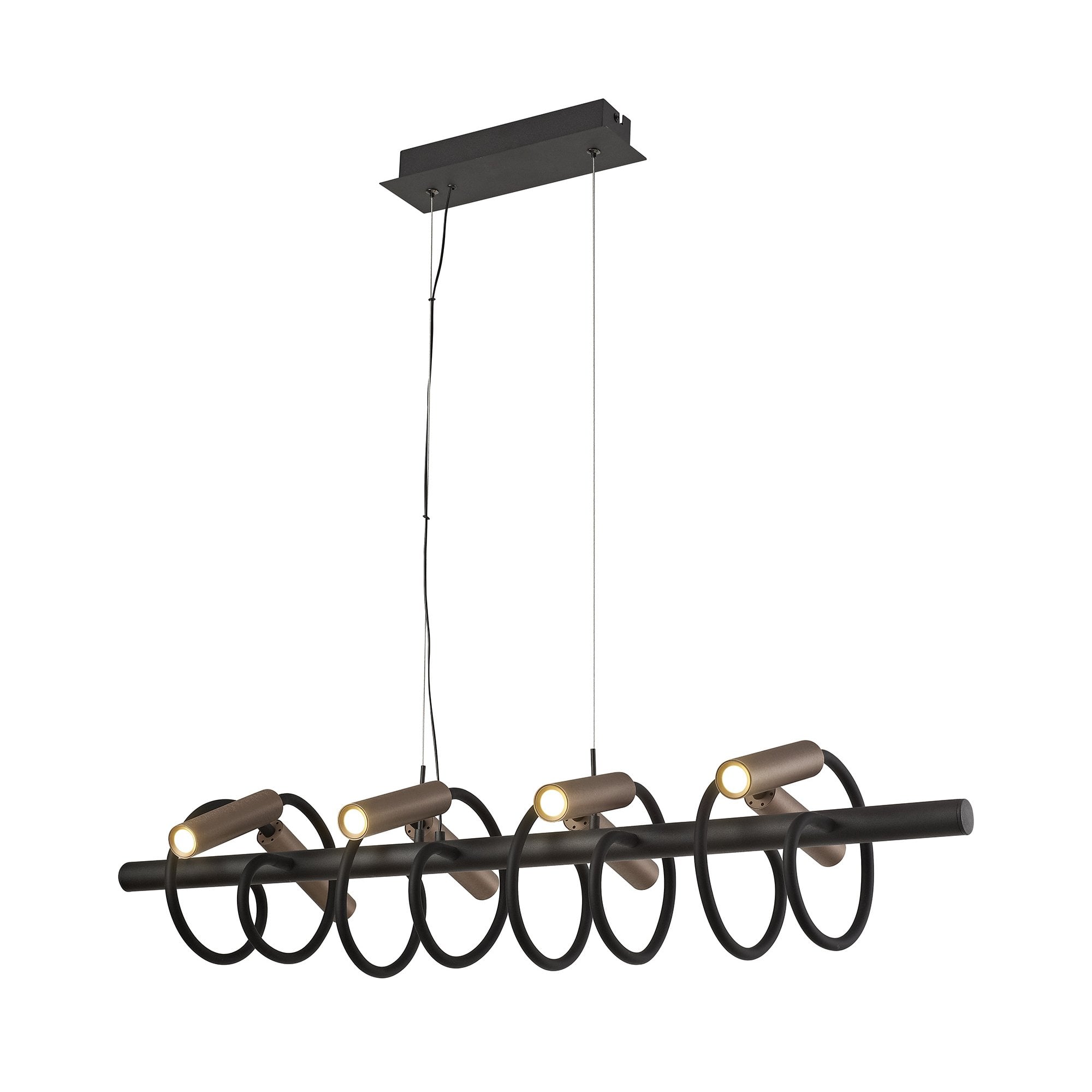 Linear Pendant, 8 Light Adjustable Arms, 8 x 4W LED Dimmable, 3000K, 2000lm, Black/Satin Copper, 3yrs Warranty