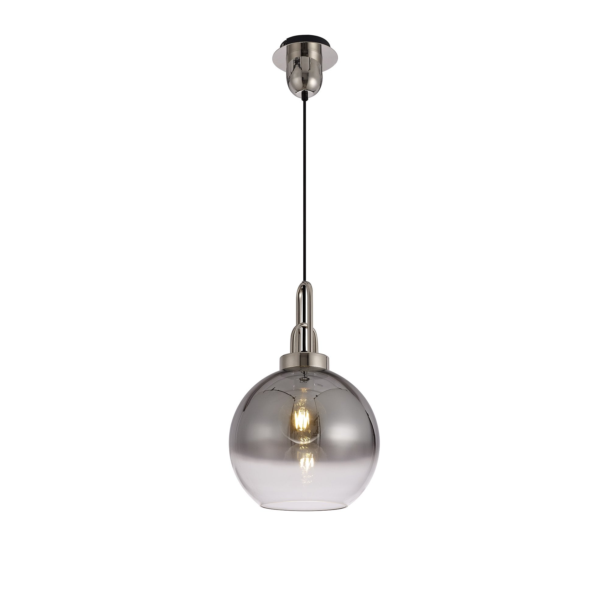 1 Light Pendant E27 With 30cm Globe Glass, Polished Nickel/Matt Black/Smoked/Clear