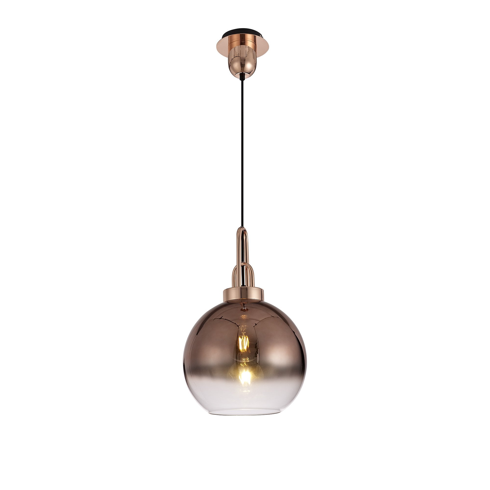 1 Light Pendant E27 With 30cm Globe Glass, Copper/Matt Black/Clear