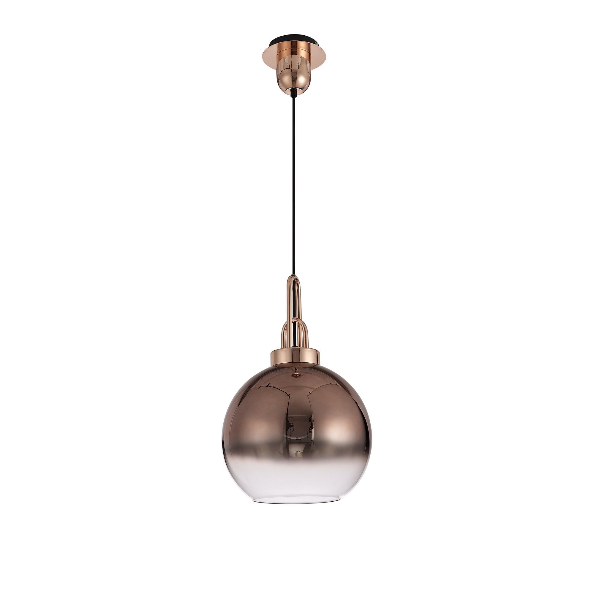 1 Light Pendant E27 With 30cm Globe Glass, Copper/Matt Black/Clear