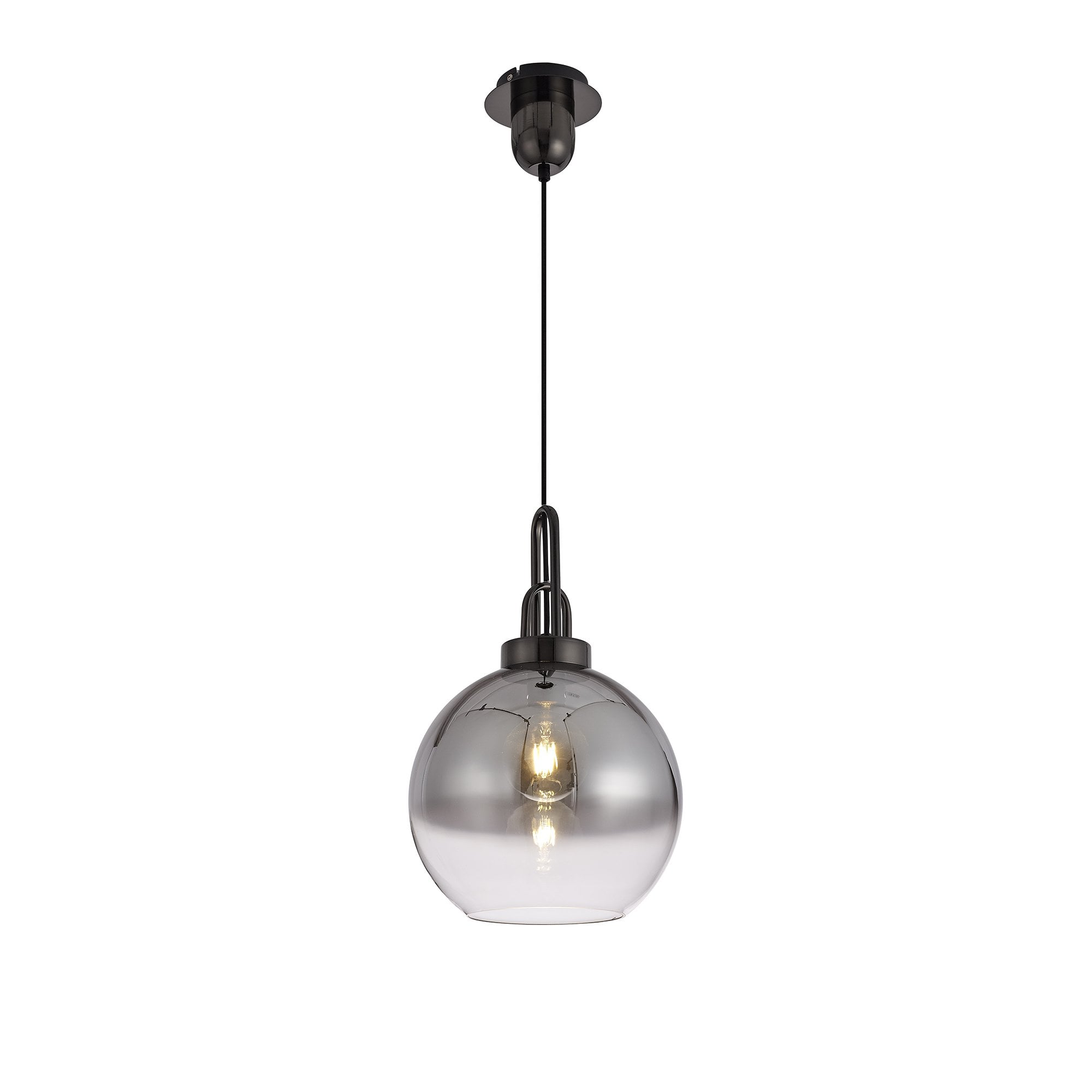 1 Light Pendant E27 With 30cm Globe Glass, Black Chrome/Matt Black/Smoked/Clear