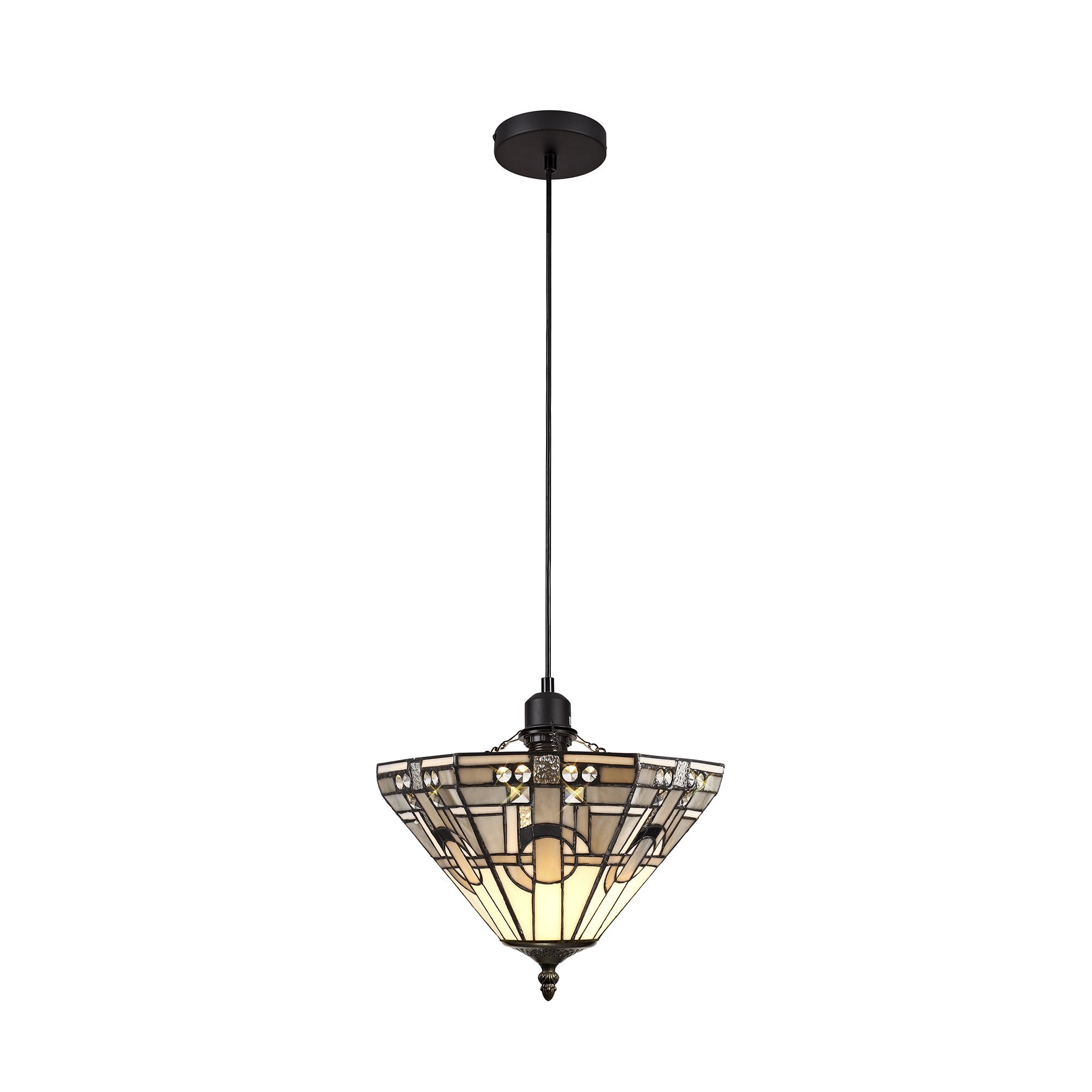 1 Light Uplighter Pendant E27 With 30cm Tiffany Shade, White/Grey/Black/Clear Crystal