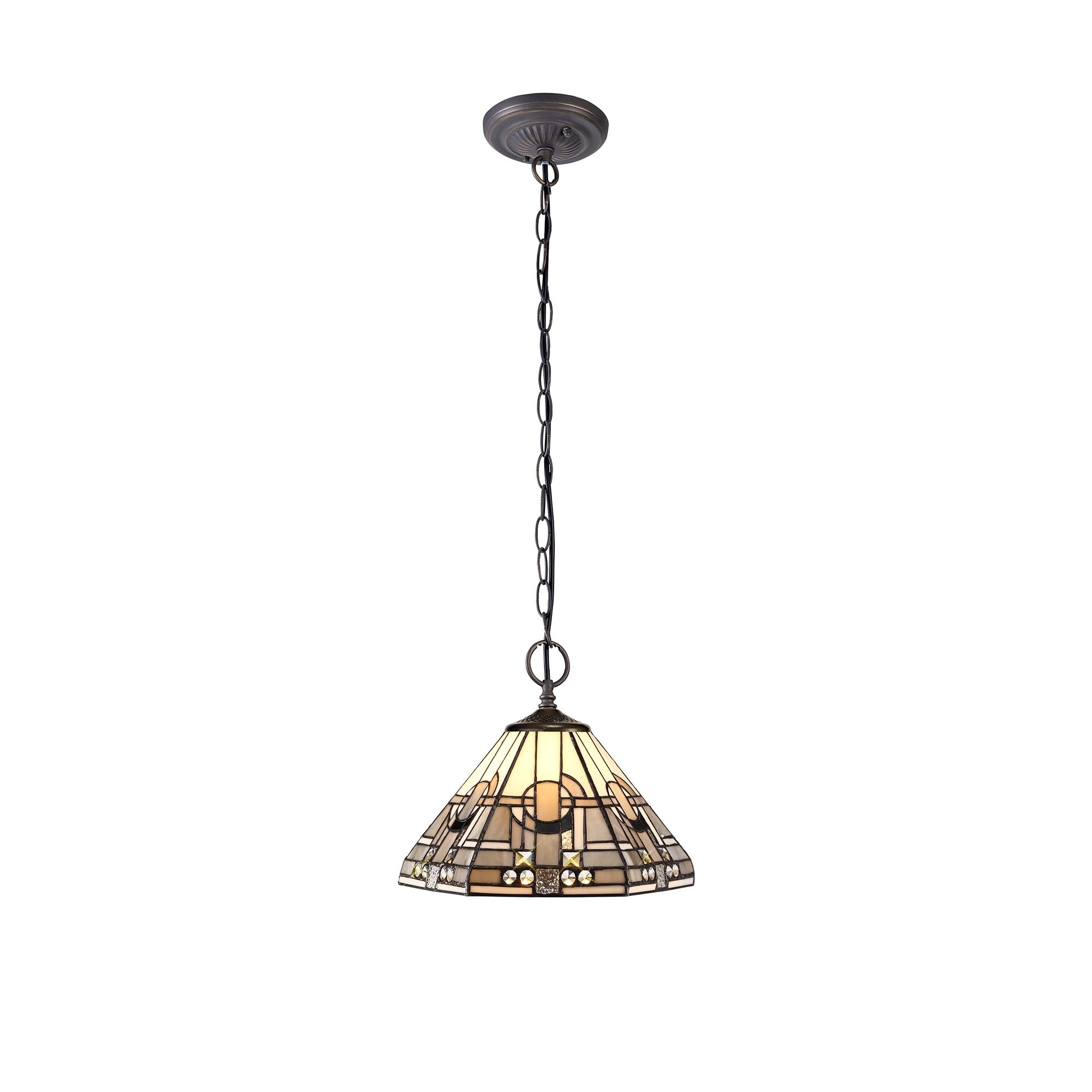 2 Light Downlighter Pendant E27 With 30cm Tiffany Shade, White/Grey/Black/Clear Crystal/Aged Antique Brass