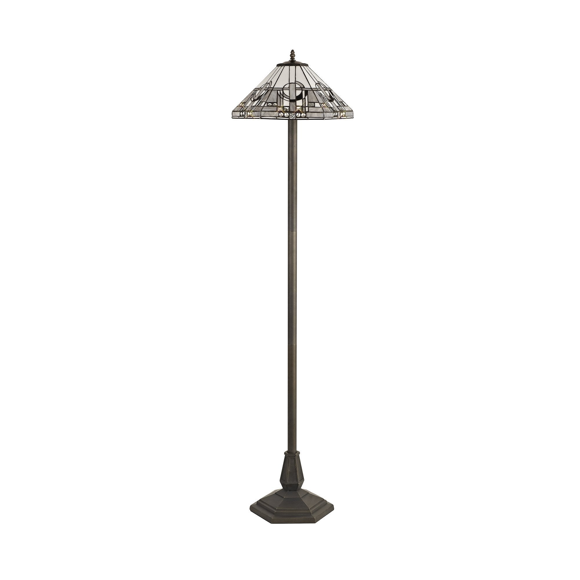 3 Light Uplighter Pendant E27 With 40cm Tiffany Shade, White/Grey/Black/Clear Crystal/Aged Antique Brass