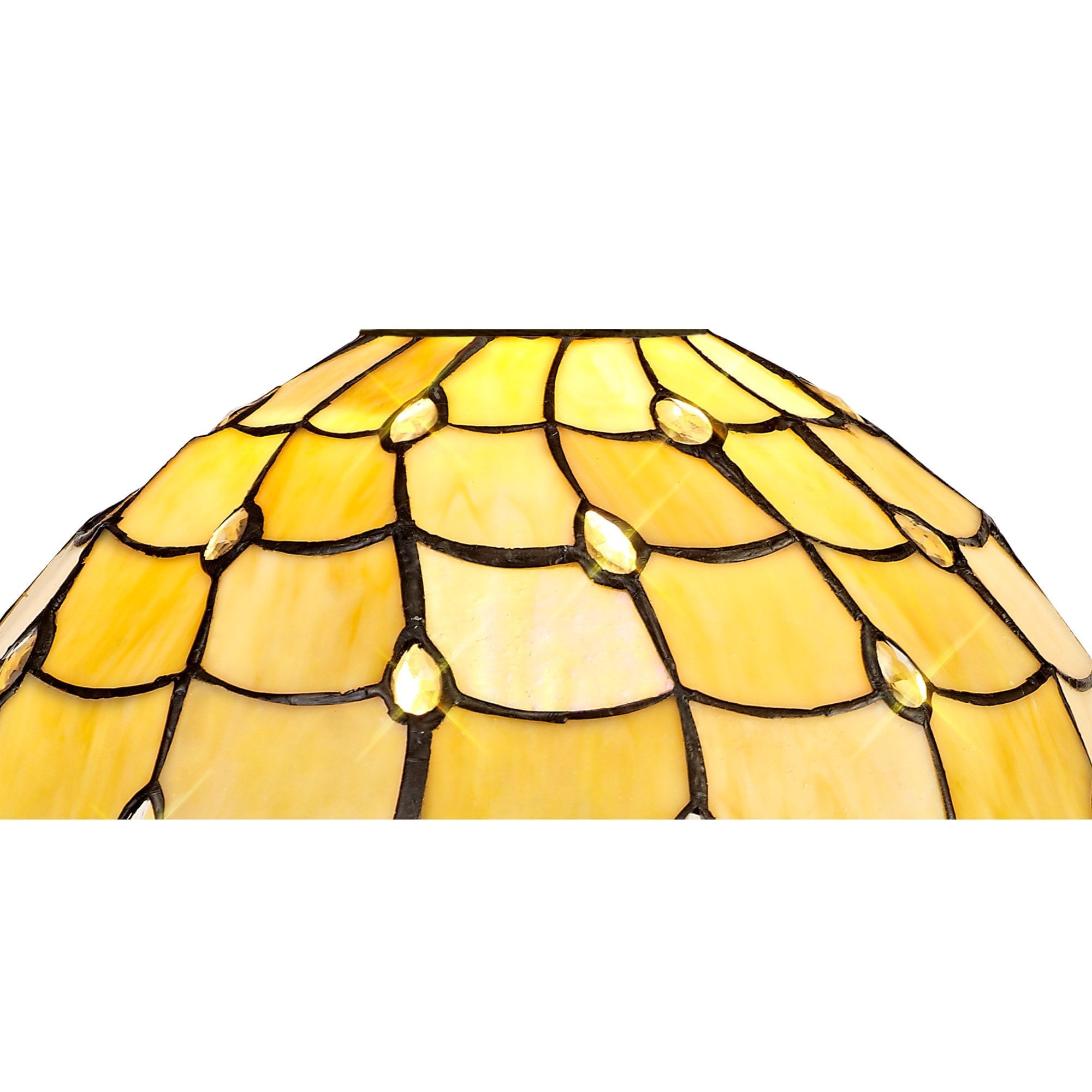 1 Light Octagonal Table Lamp E27 With 30cm Tiffany Shade, Beige/Clear Crystal/Aged Antique Brass