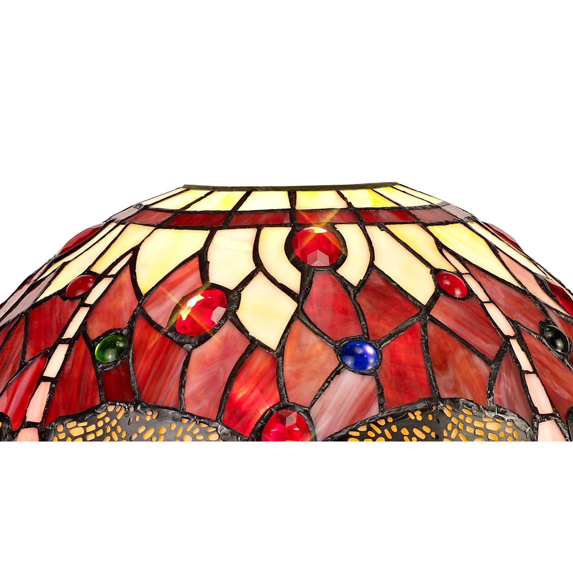 3 Light Semi Ceiling E27 With 30cm Tiffany Shade, Purple/Pink/Crystal/Aged Antique Brass