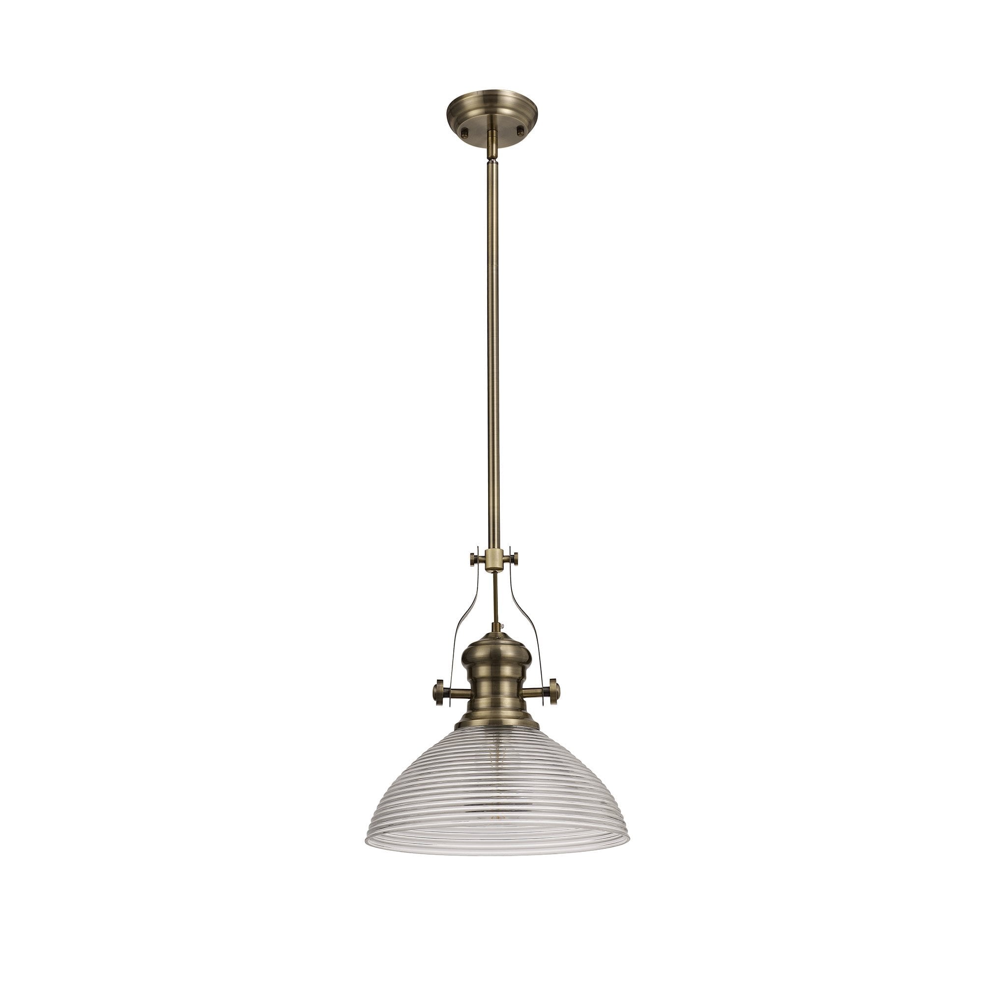 1 Light Telescopic Pendant E27 With 33.5cm Prismatic Glass Shade, Polished Nickel/Clear