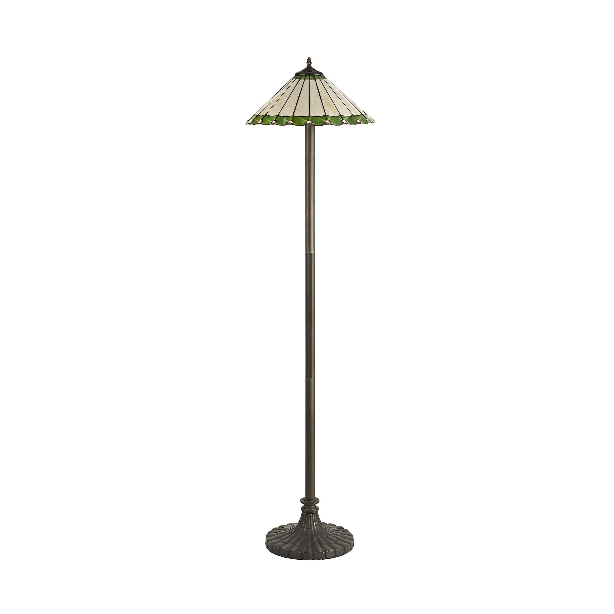 2 Light Stepped Design Floor Lamp E27 With 40cm Tiffany Shade, Green/Cream/Crystal/Aged Antique Brass