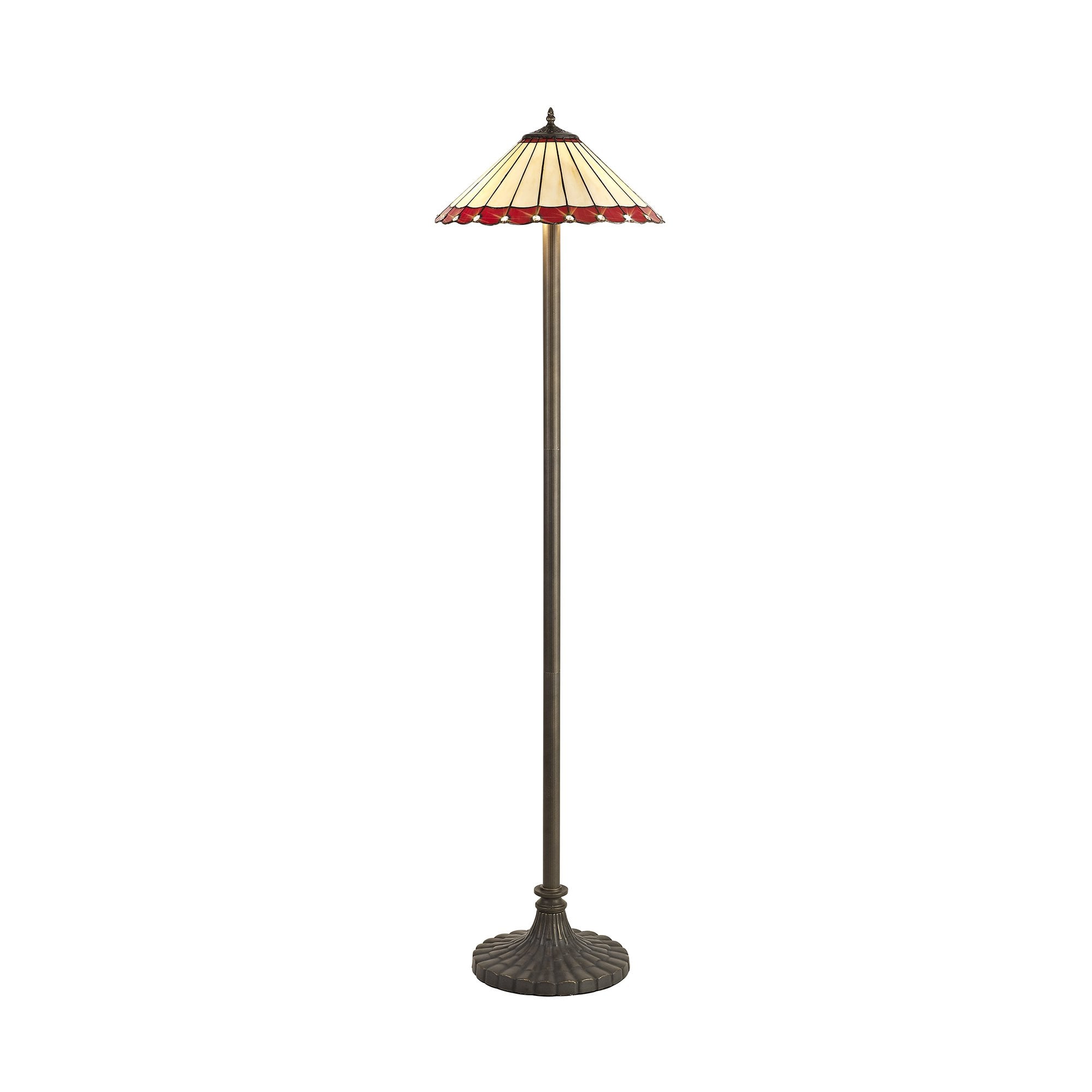 2 Light Stepped Design Floor Lamp E27 With 40cm Tiffany Shade, Red/Cream/Crystal/Aged Antique Brass