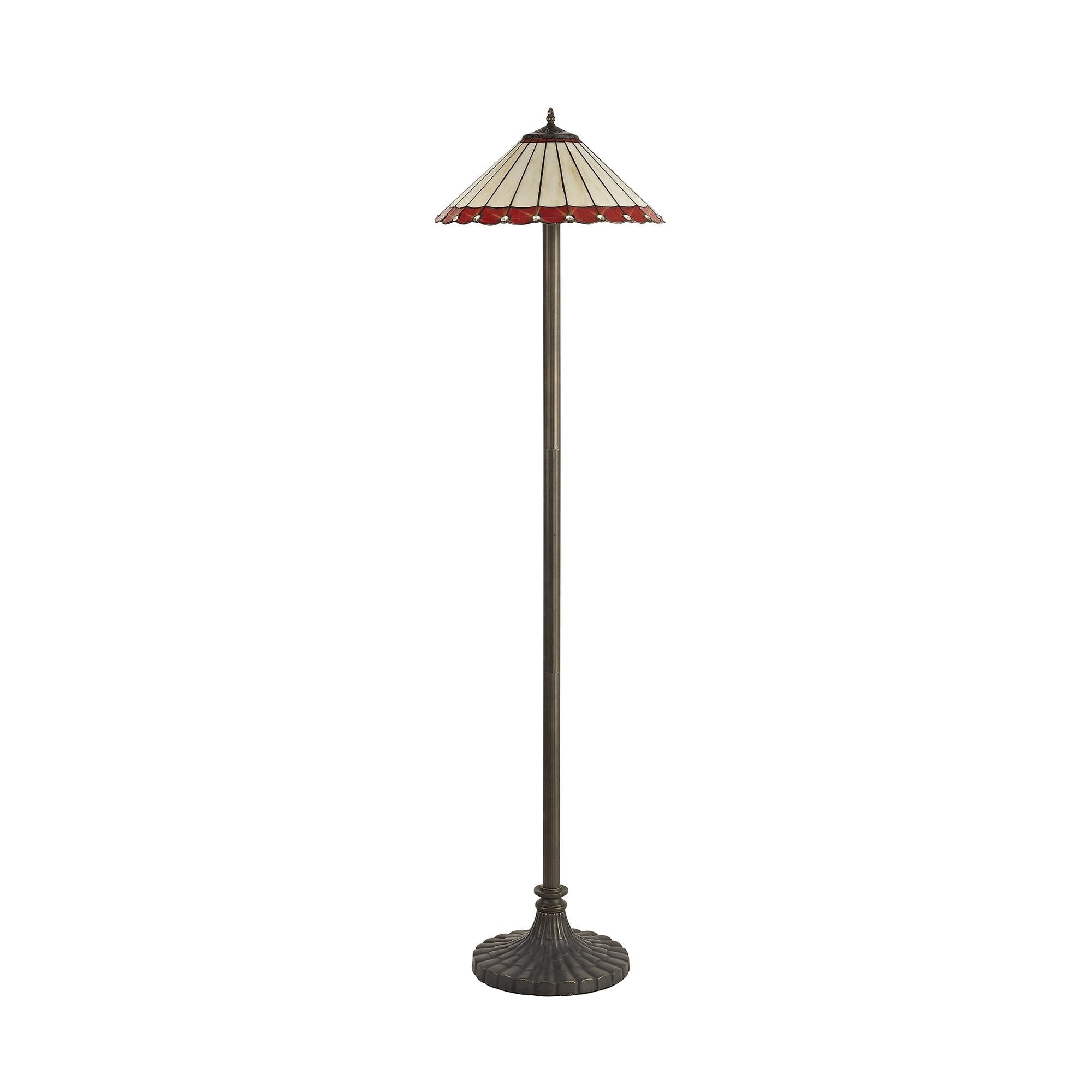 2 Light Stepped Design Floor Lamp E27 With 40cm Tiffany Shade, Red/Cream/Crystal/Aged Antique Brass