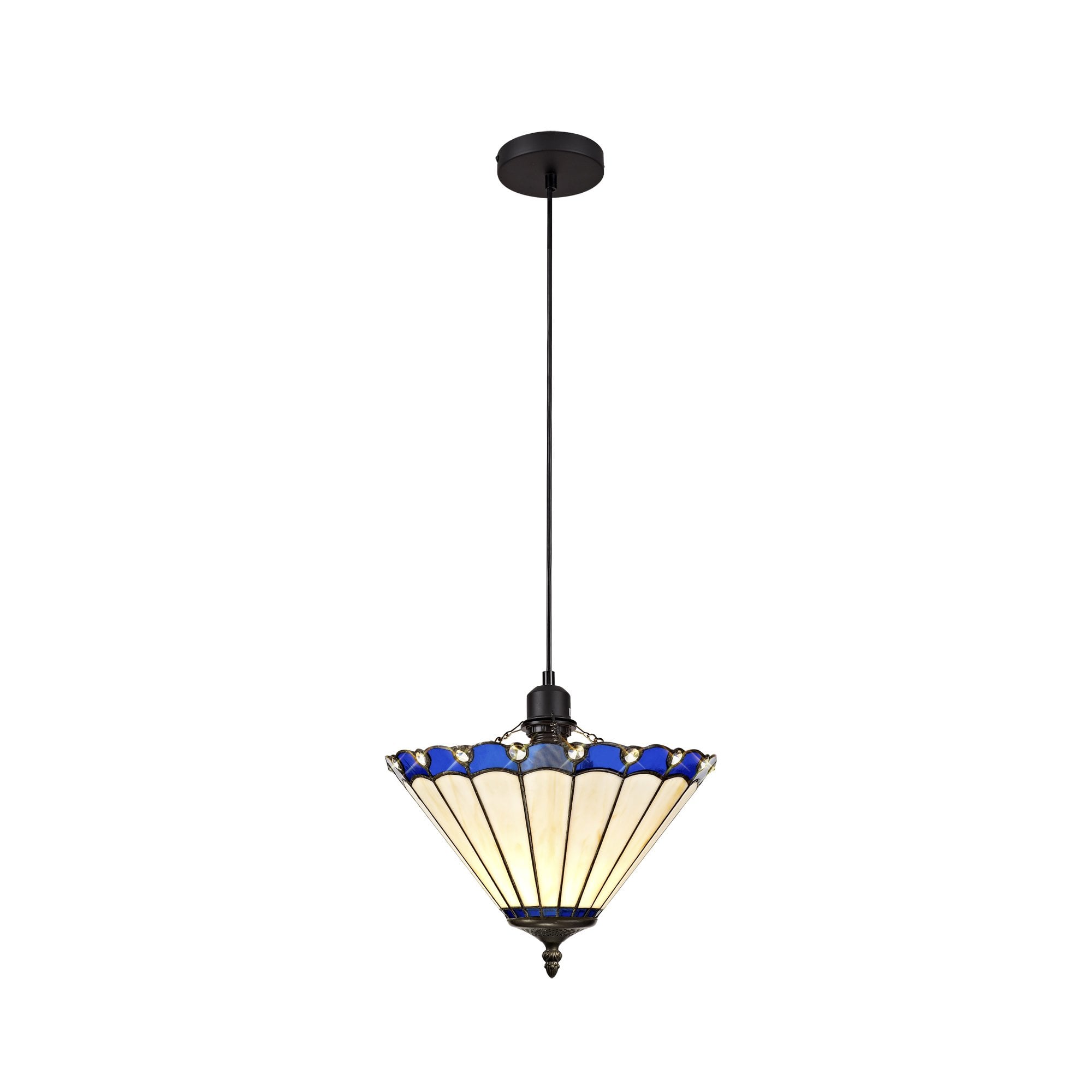 1 Light Uplighter Pendant E27 With 30cm Tiffany Shade, Blue/Cream/Crystal/Black