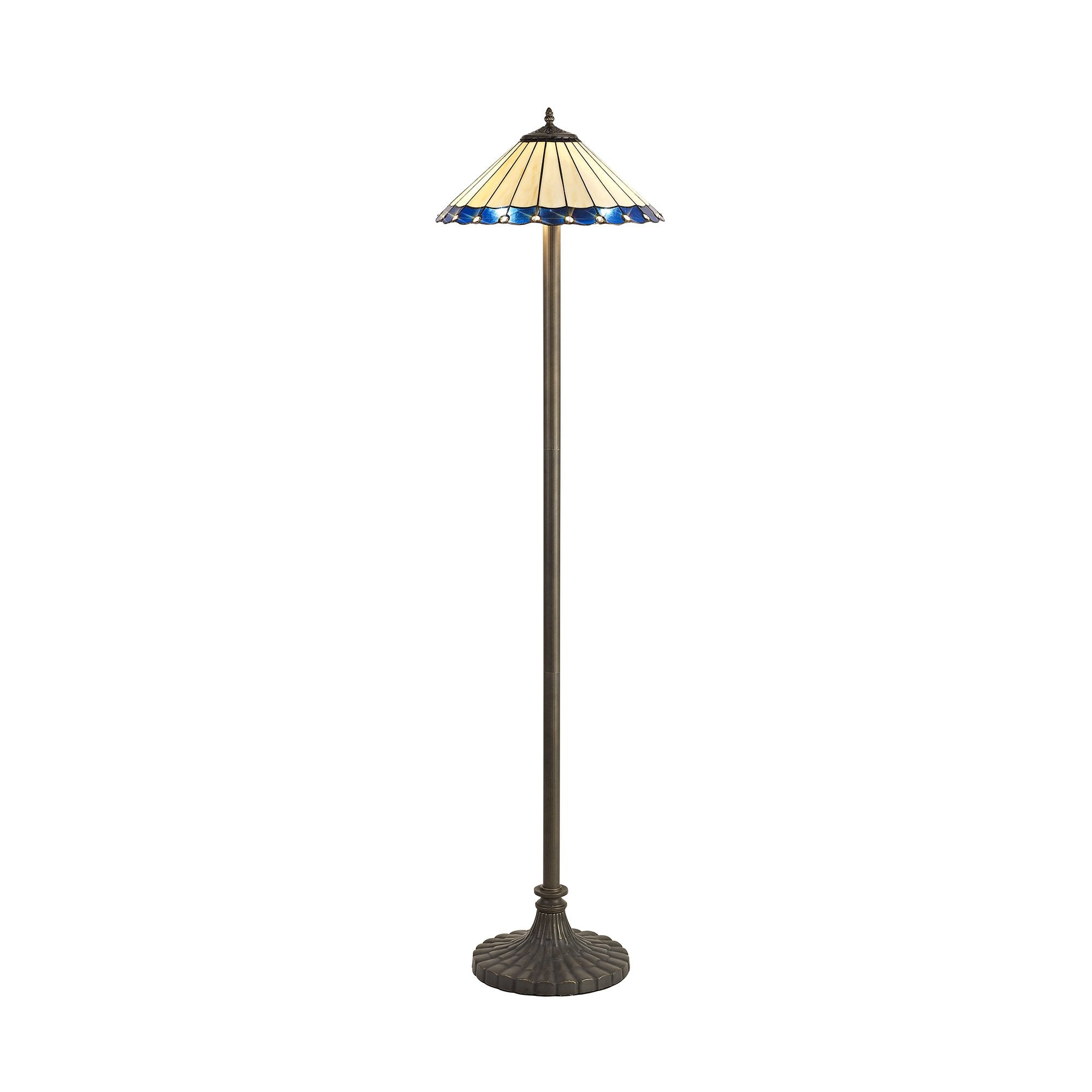 2 Light Stepped Design Floor Lamp E27 With 40cm Tiffany Shade, Blue/Cream/Crystal/Aged Antique Brass