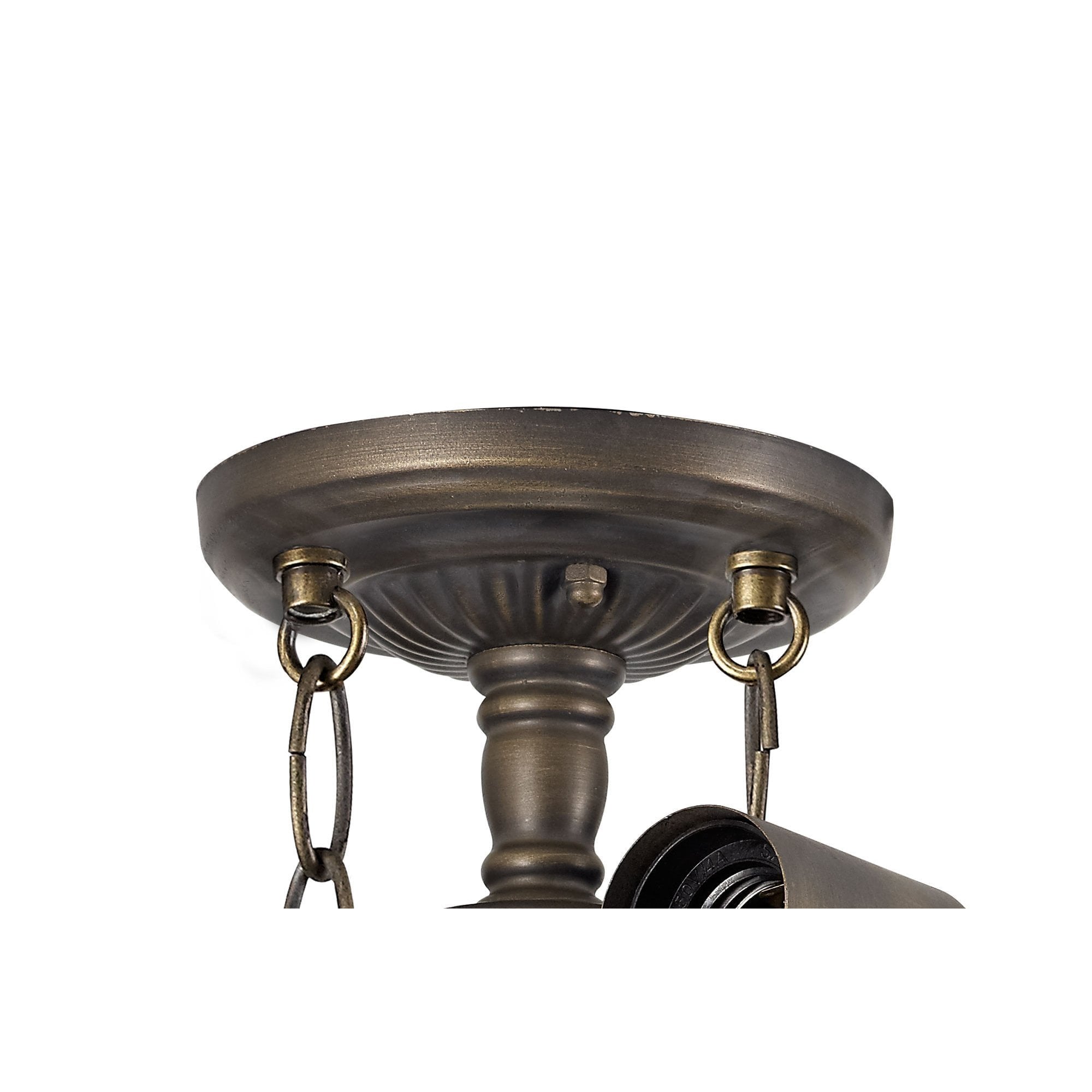 2 Light Semi Ceiling E27 With 30cm Tiffany Shade, Grey/Cream/Crystal/Aged Antique Brass