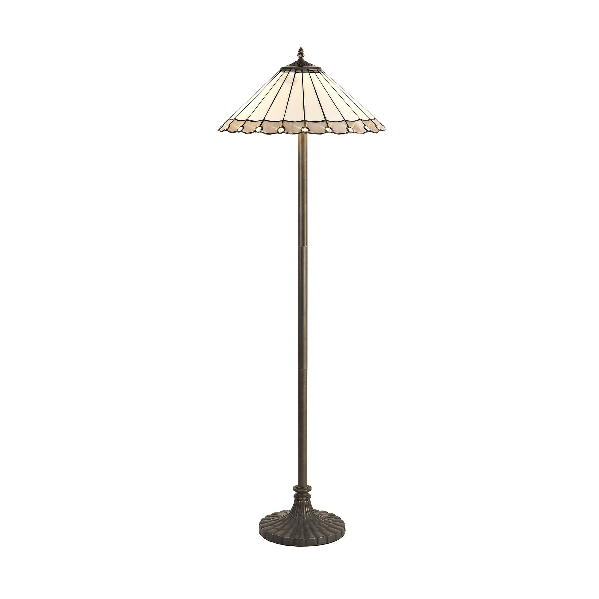 2 Light Stepped Design Floor Lamp E27 With 40cm Tiffany Shade, Grey/Cream/Crystal/Aged Antique Brass