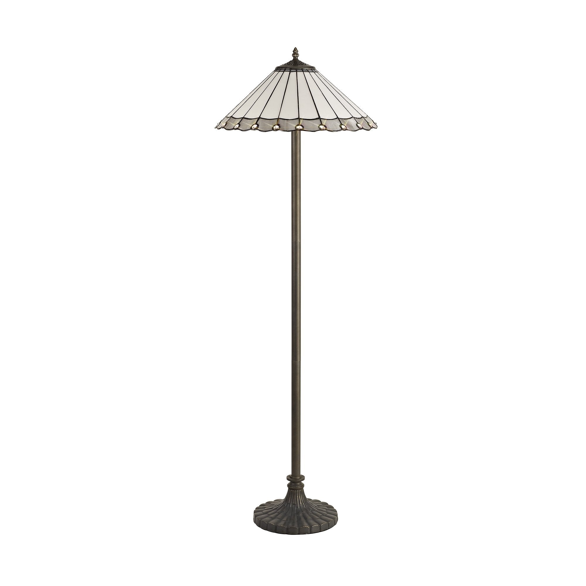 2 Light Stepped Design Floor Lamp E27 With 40cm Tiffany Shade, Grey/Cream/Crystal/Aged Antique Brass