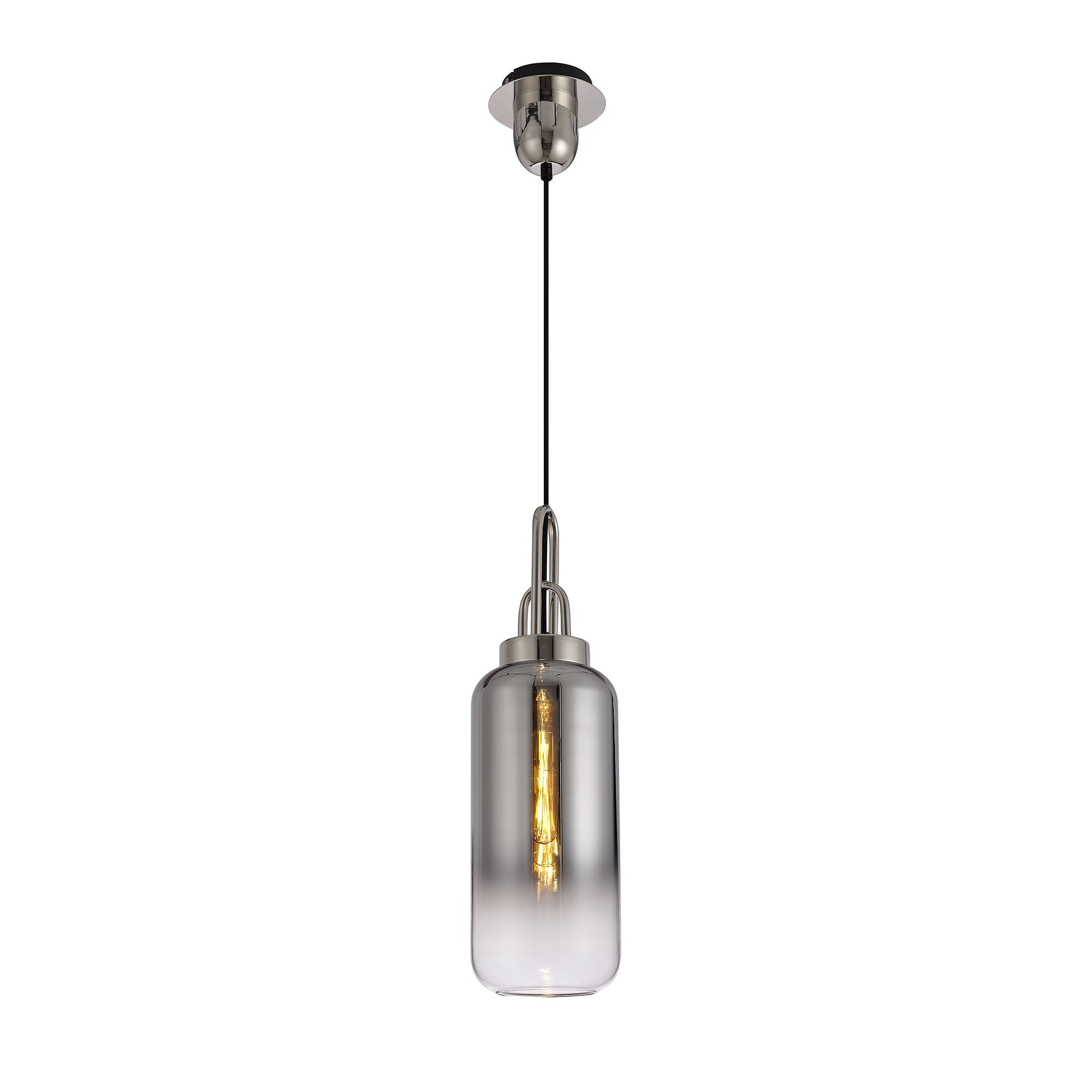 1 Light Pendant E27 With 30cm Cylinder Glass, Polished Nickel/Matt Black/Smoked/Clear