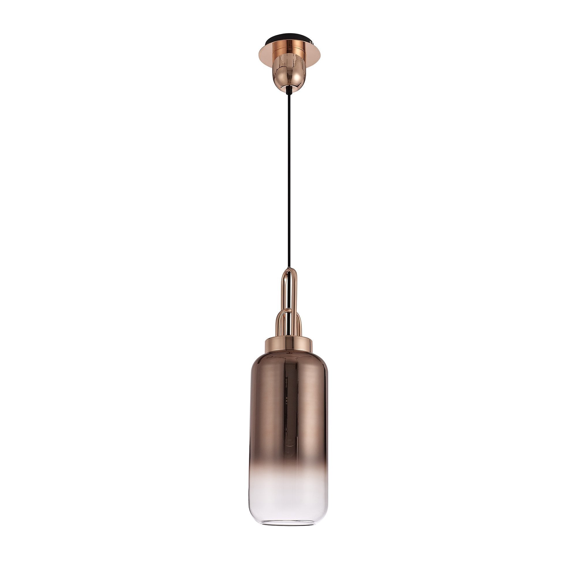 1 Light Pendant E27 With 30cm Cylinder Glass, Copper/Matt Black/Clear