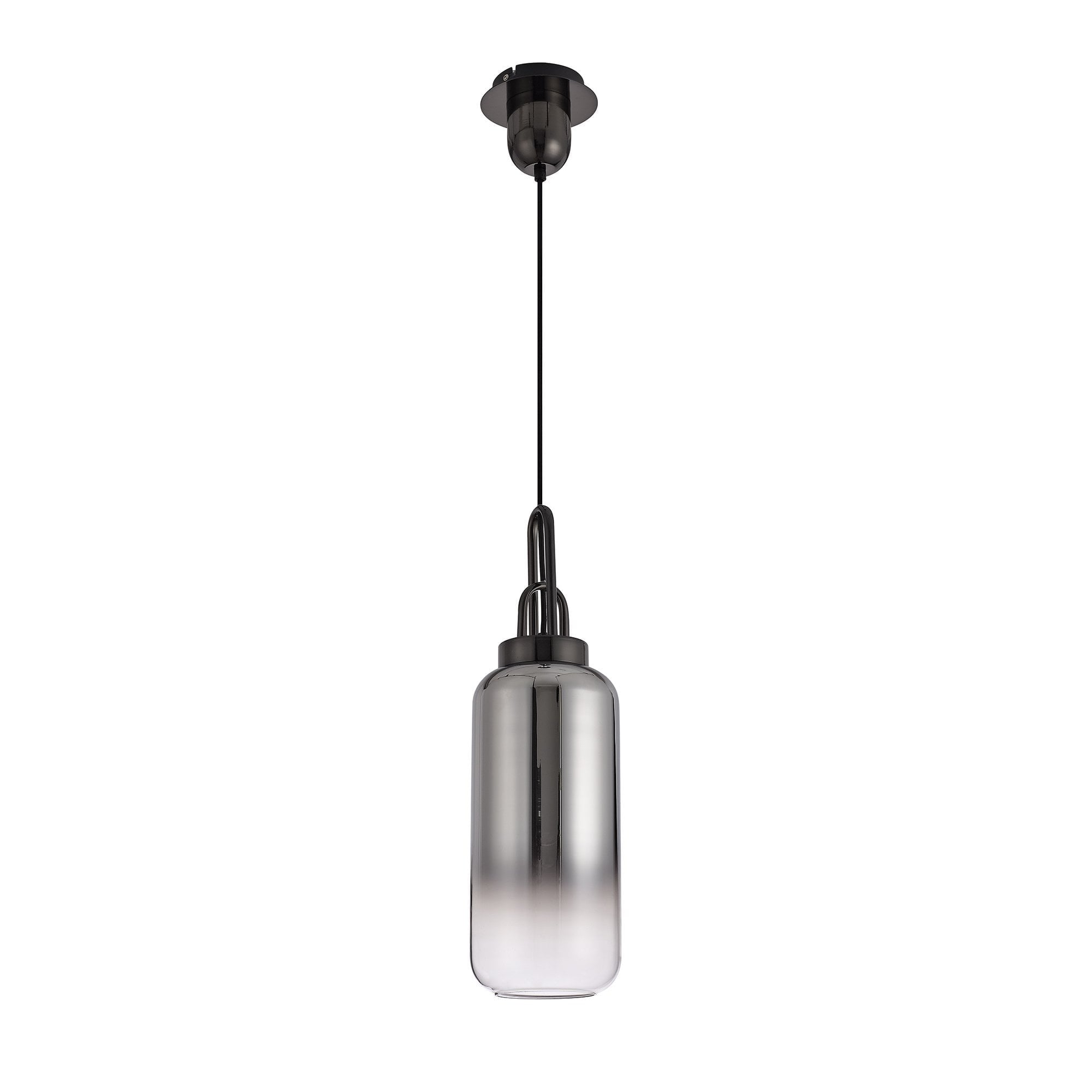 1 Light Pendant E27 With 30cm Cylinder Glass, Black Chrome/Matt Black/Smoked/Clear