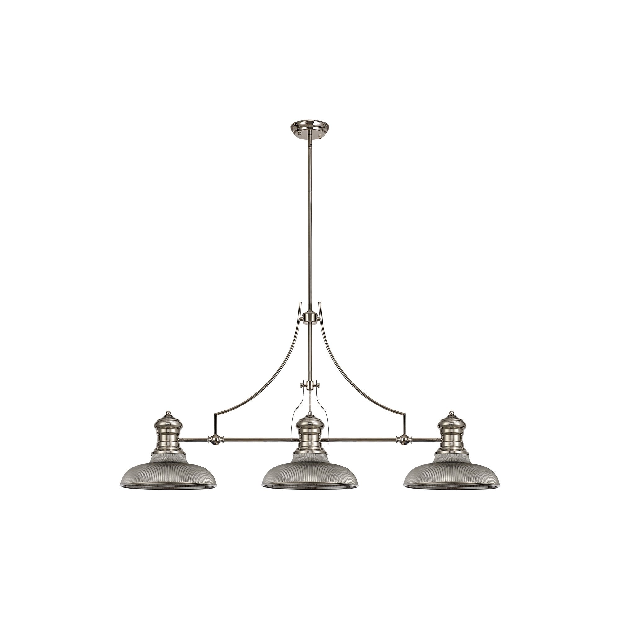 3 Light Telescopic Pendant E27 With 30cm Round Glass Shade, Polished Nickel/Smoked