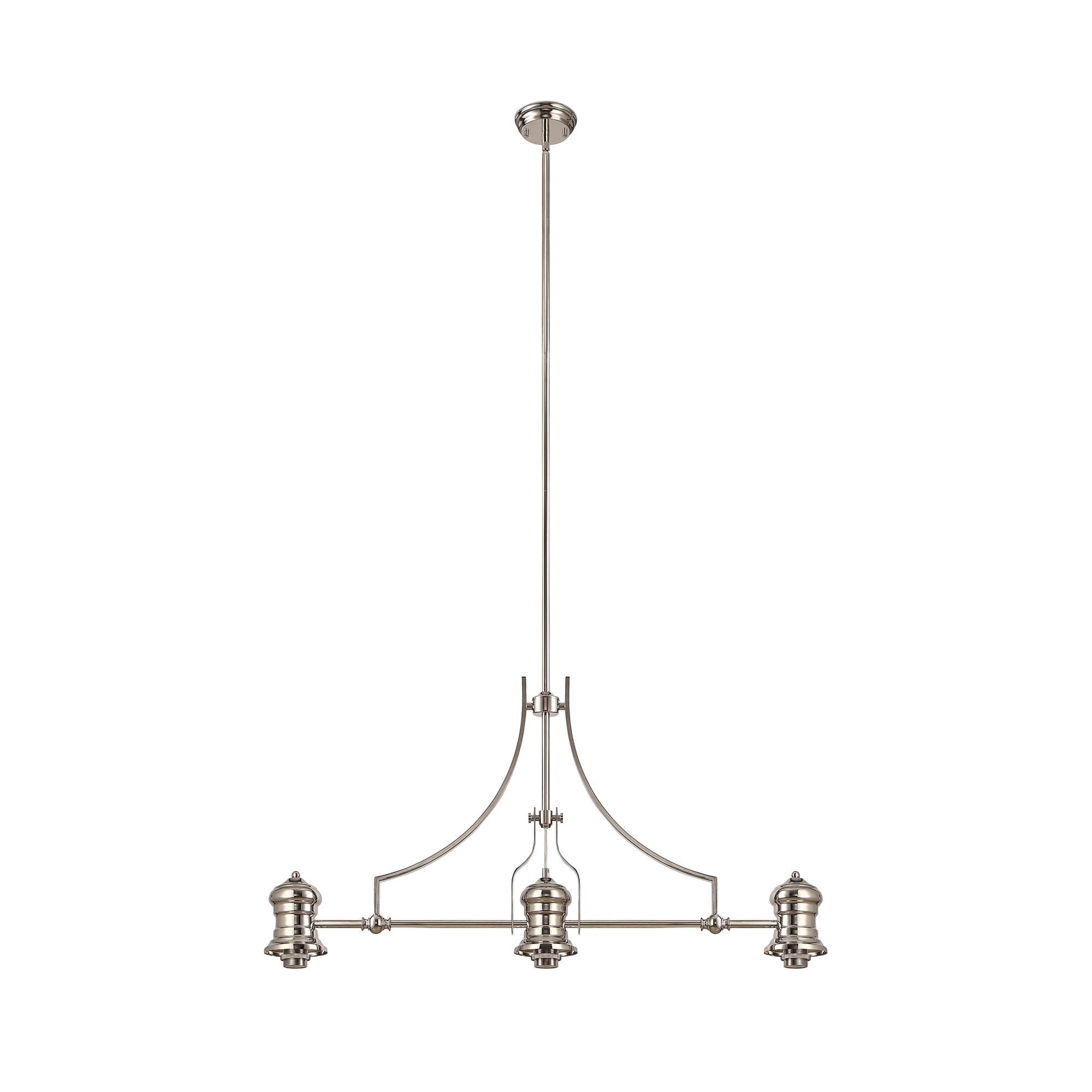 3 Light Telescopic Pendant E27 With 33.5cm Prismatic Glass Shade, Polished Nickel/Clear