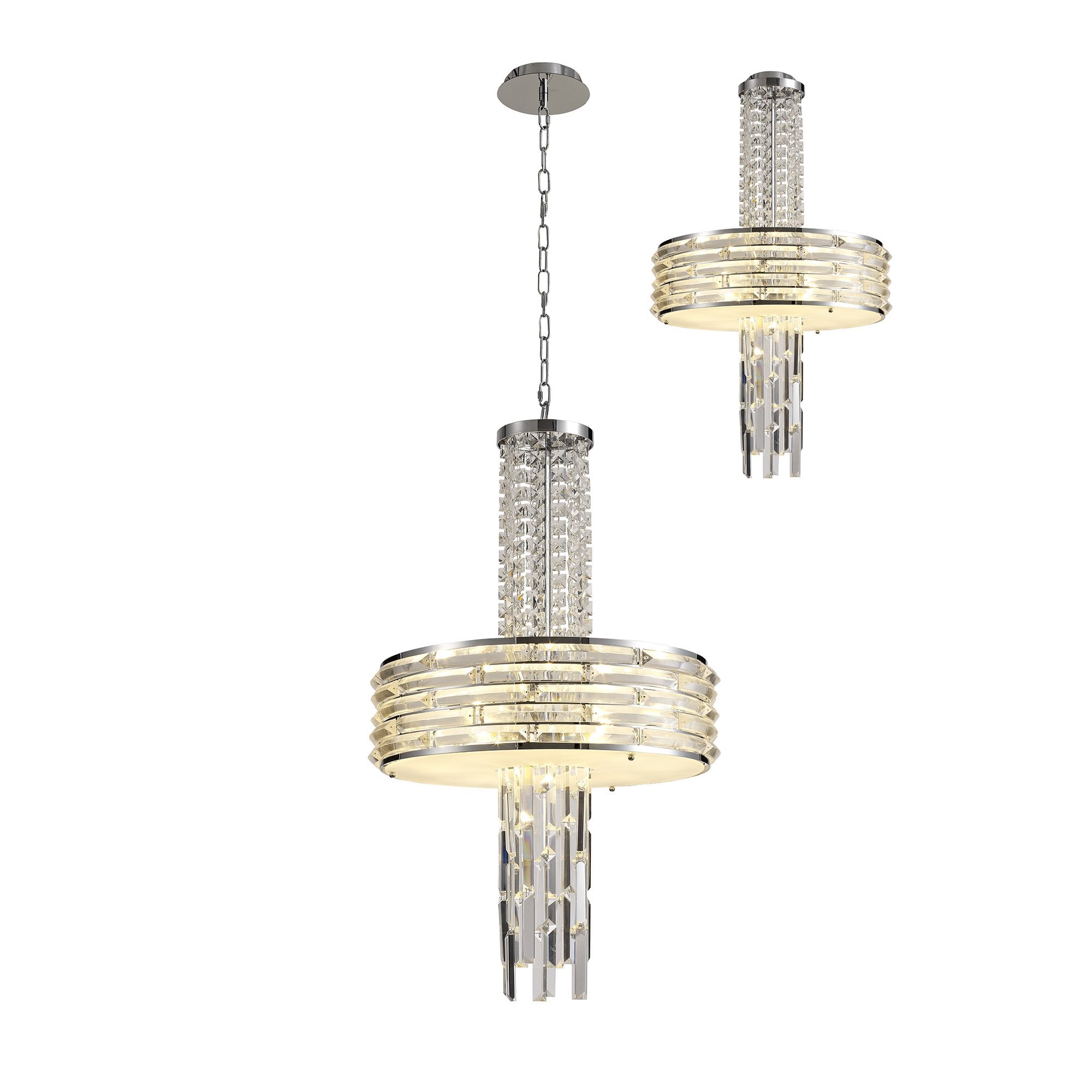 Pendant/Semi Ceiling Convertible, 7 x E14, Polished Chrome/Crystal