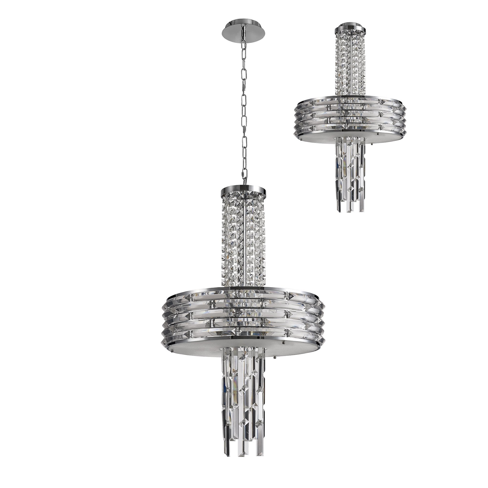 Pendant/Semi Ceiling Convertible, 7 x E14, Polished Chrome/Crystal