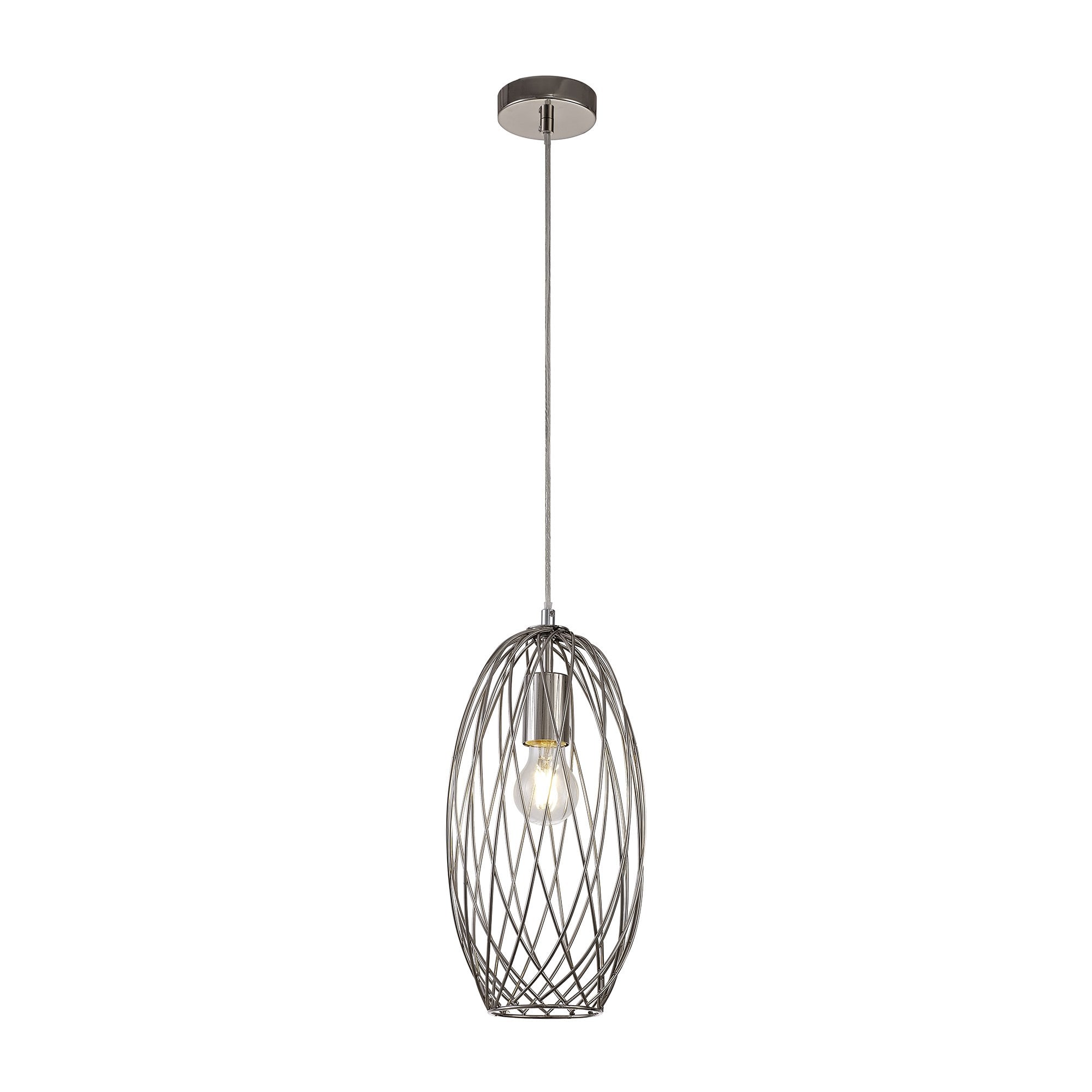 Curved Cylinder Pendant, 1 x E27, Polished Nickel