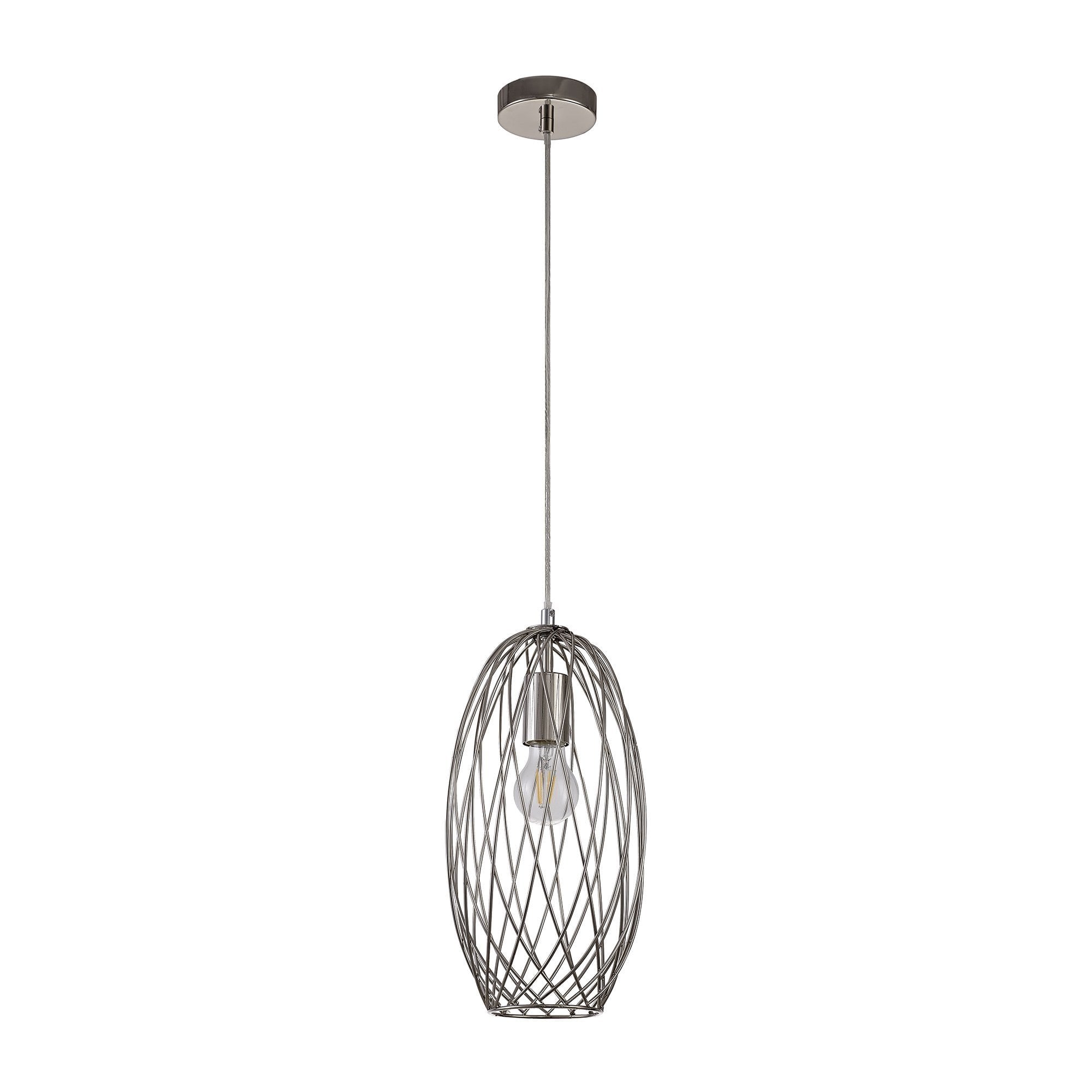 Curved Cylinder Pendant, 1 x E27, Polished Nickel