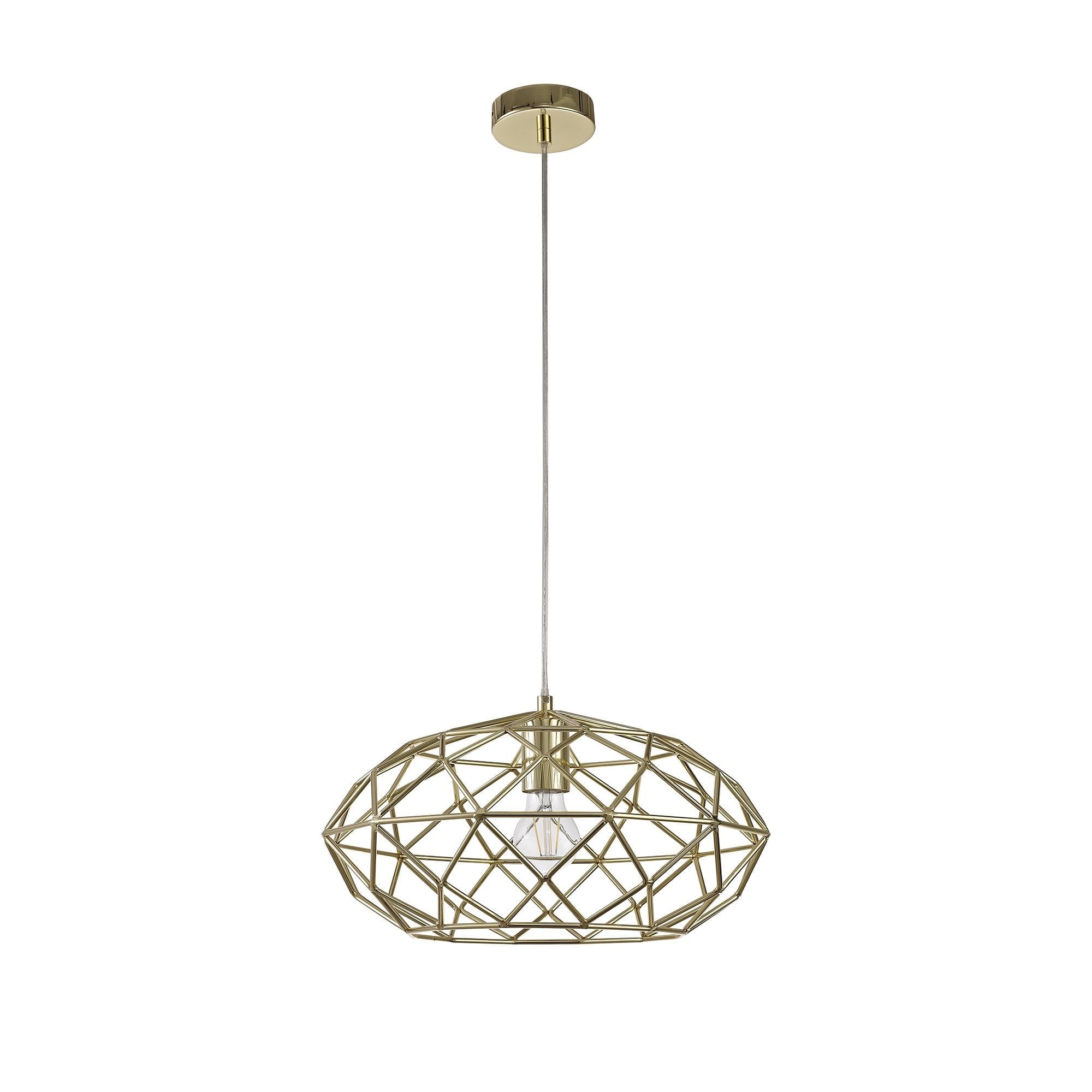 Elliptical Sphere Pendant, 1 x E27, Polished Brass