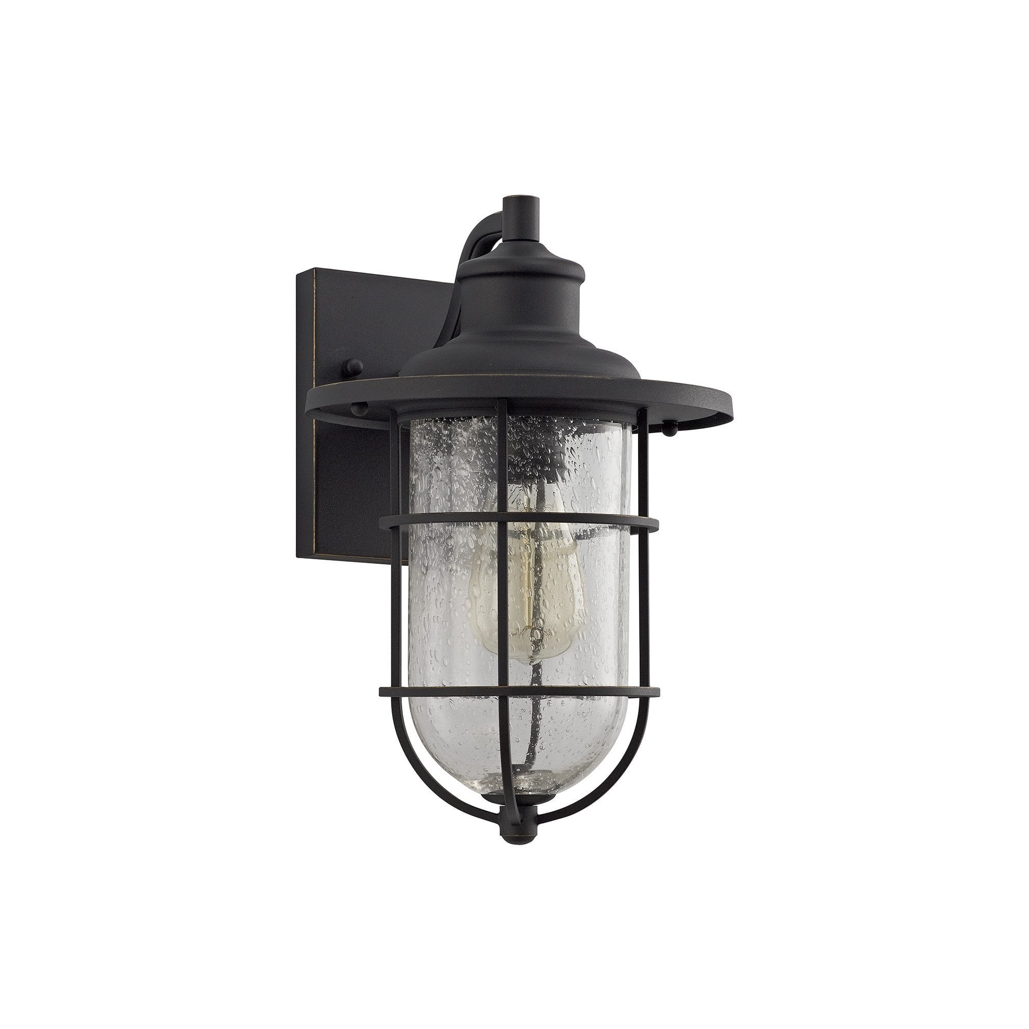 Wall Lamp, 1 x E27, Black/Gold With Seeded Clear Glass, IP54, 2yrs Warranty