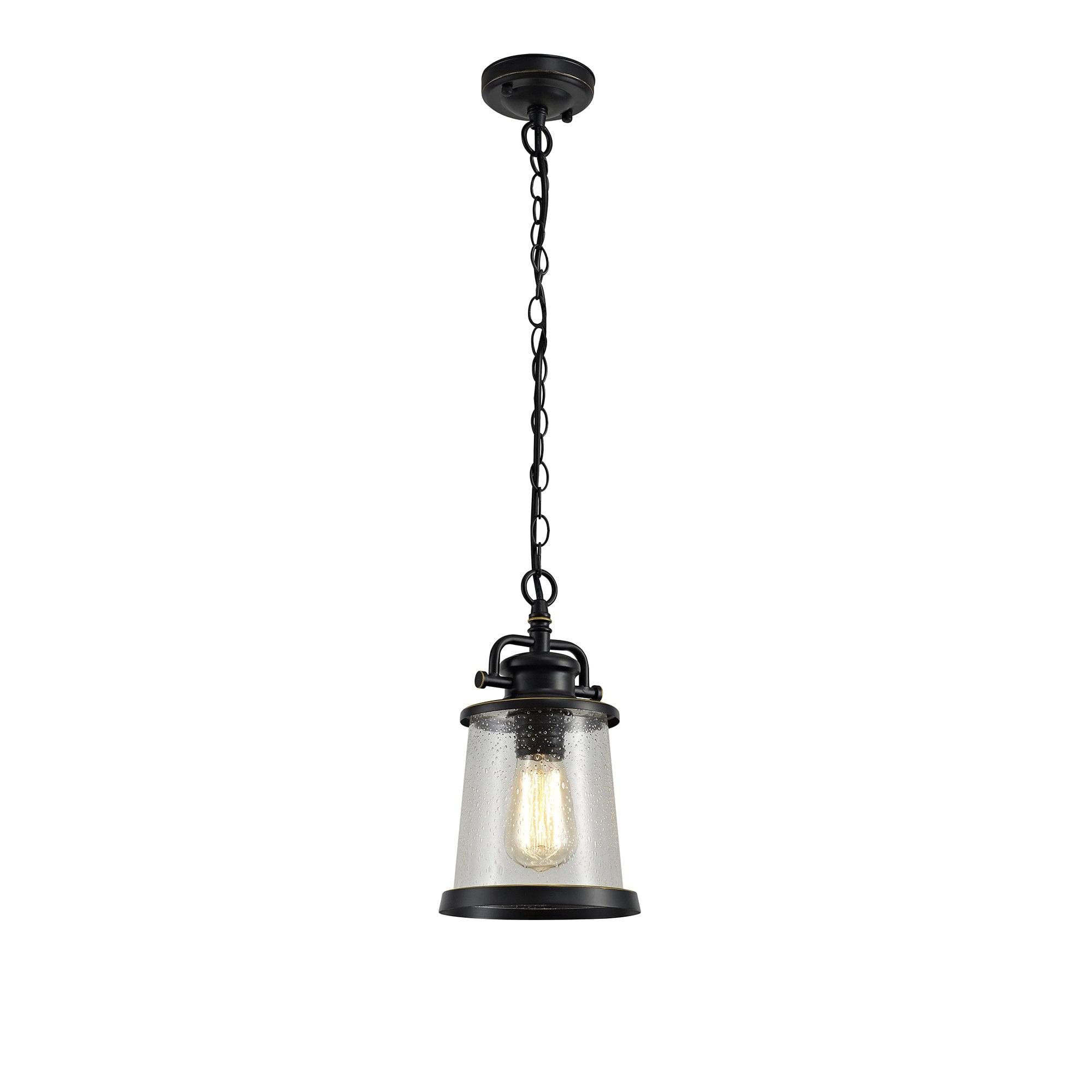 Pendant, 1 x E27, Black/Gold With Seeded Clear Glass, IP54, 2yrs Warranty