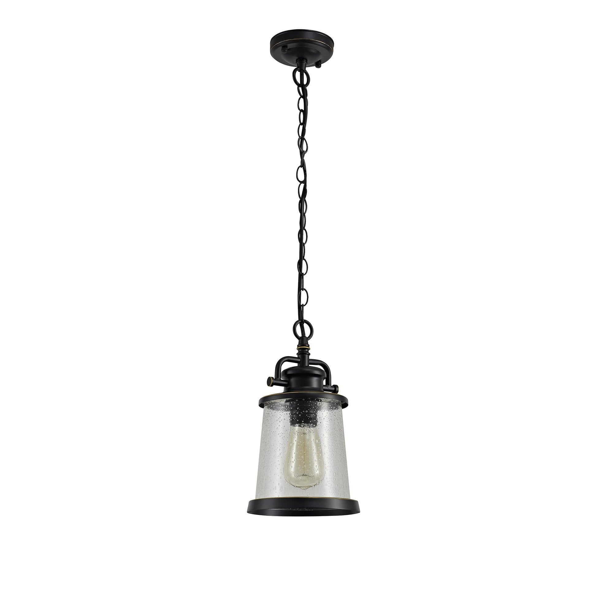 Pendant, 1 x E27, Black/Gold With Seeded Clear Glass, IP54, 2yrs Warranty