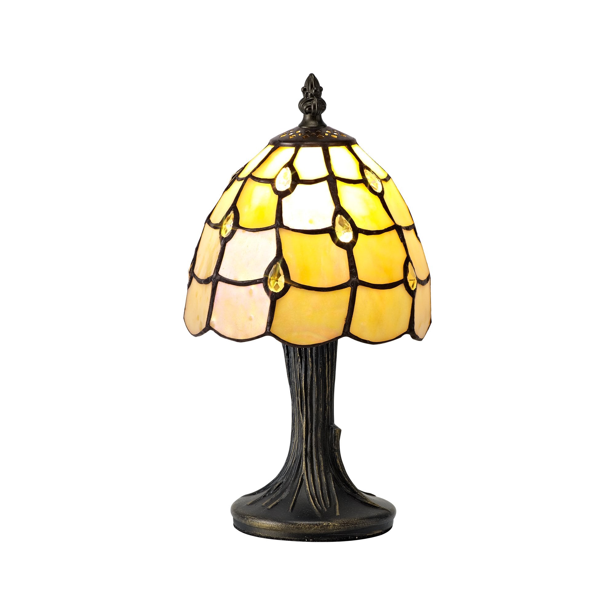 Tiffany Table Lamp, 1 x E14, Black/Gold, Beige/Clear Crystal Shade