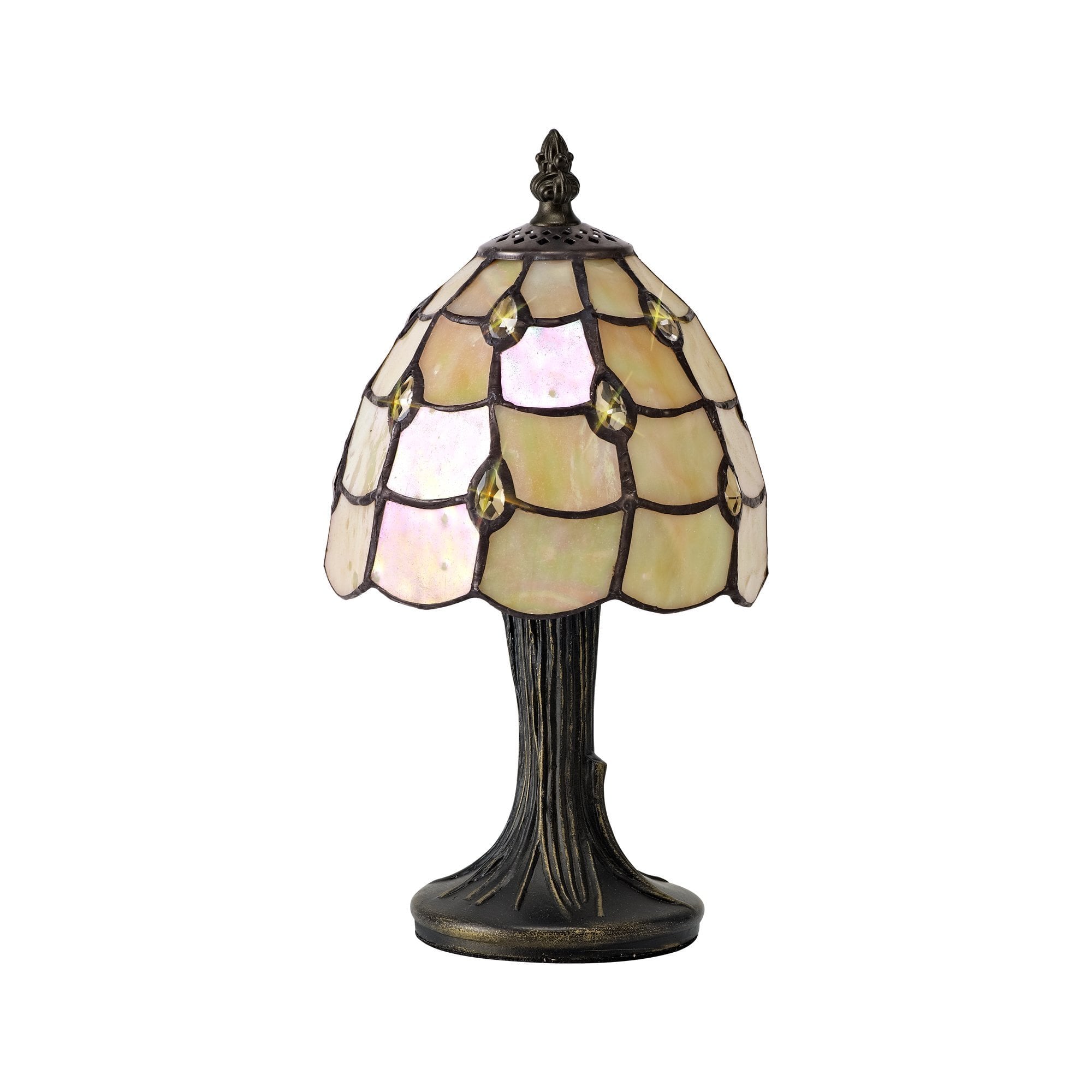 Tiffany Table Lamp, 1 x E14, Black/Gold, Beige/Clear Crystal Shade