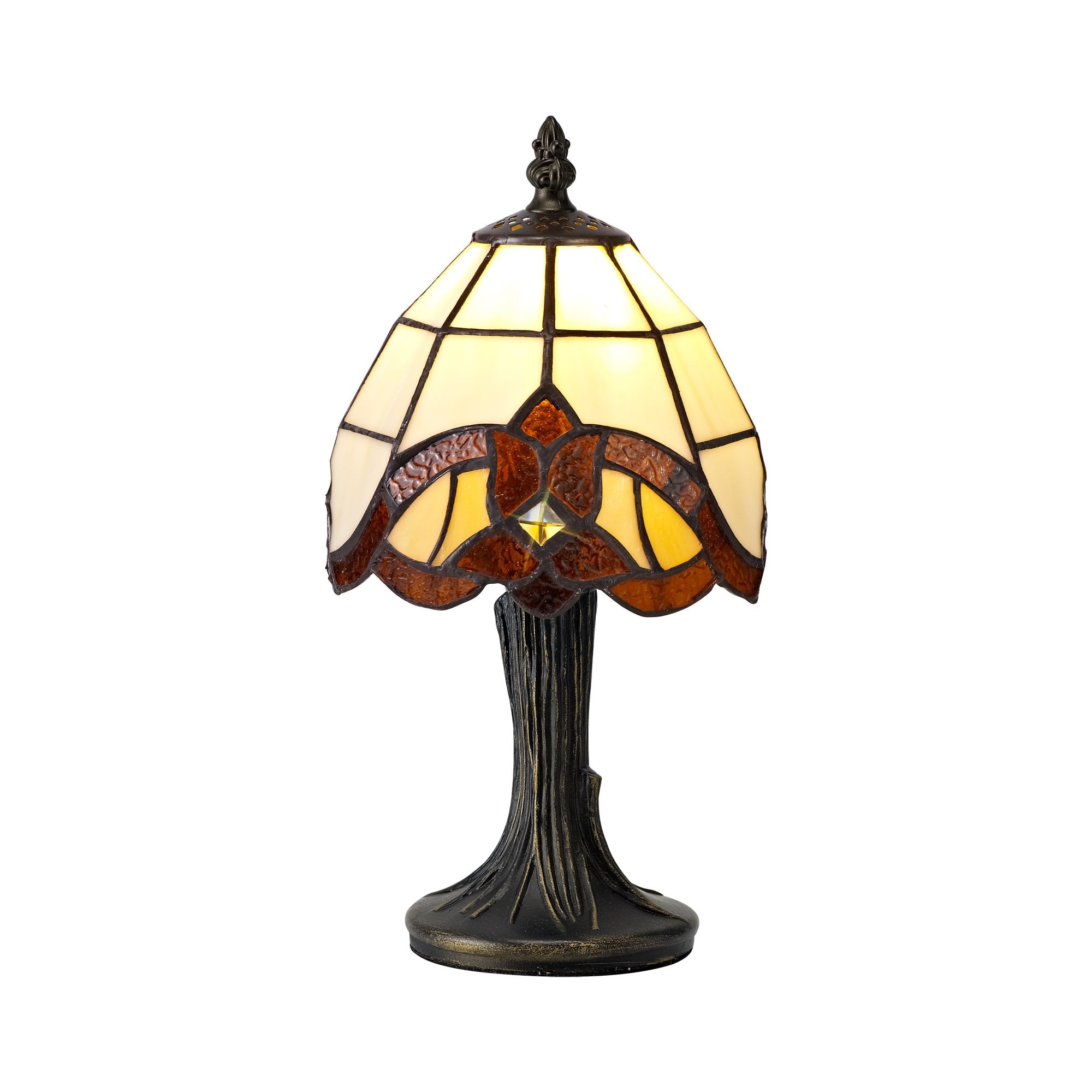 Tiffany Table Lamp, 1 x E14, Cream/Amber/Clear Crystal Shade