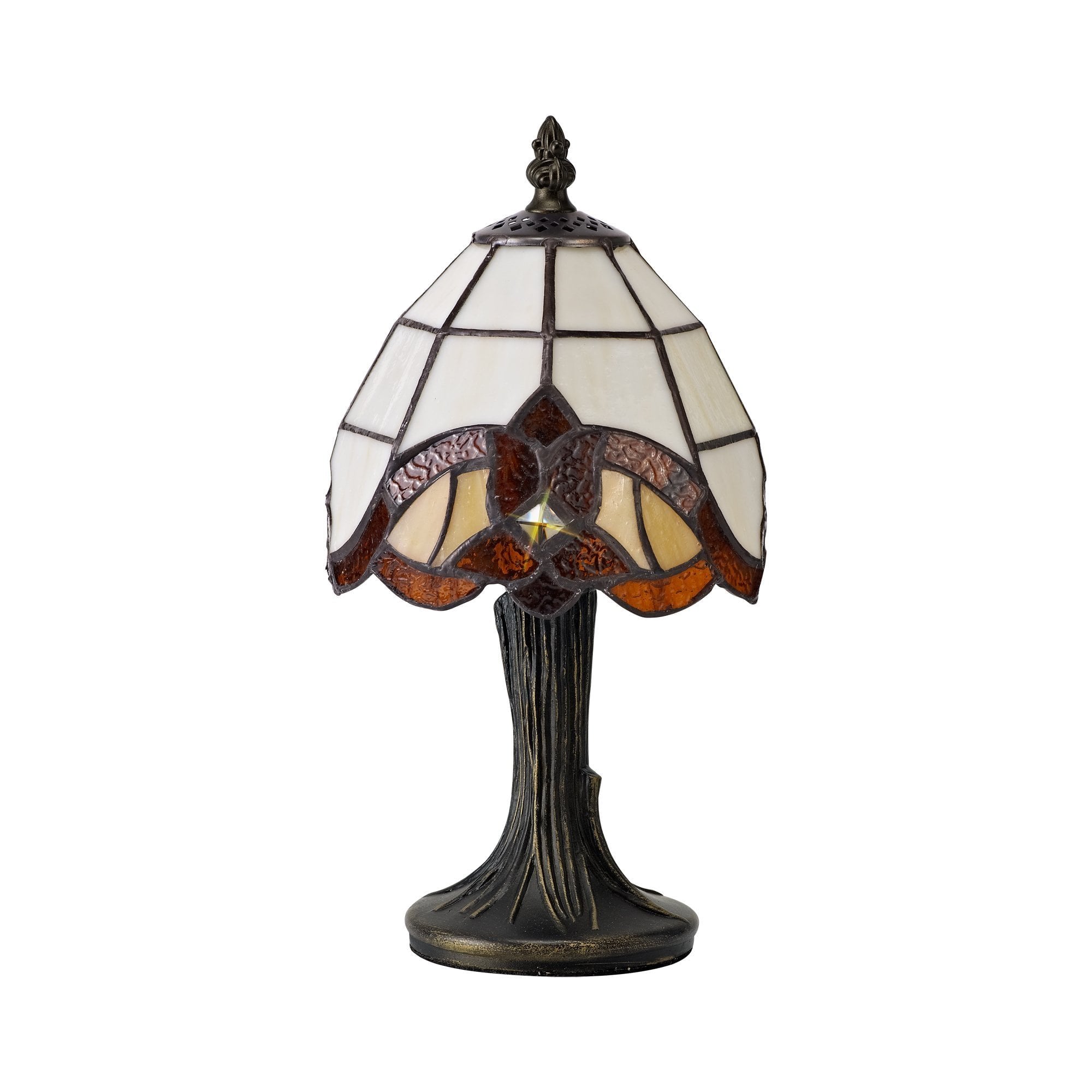 Tiffany Table Lamp, 1 x E14, Cream/Amber/Clear Crystal Shade