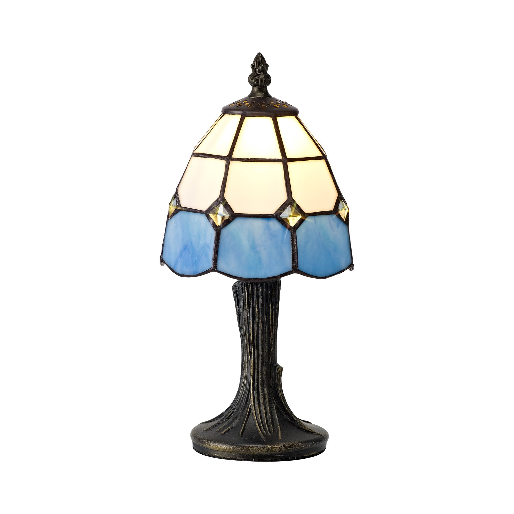 Tiffany Table Lamp, 1 x E14, White/Blue/Clear Crystal Shade