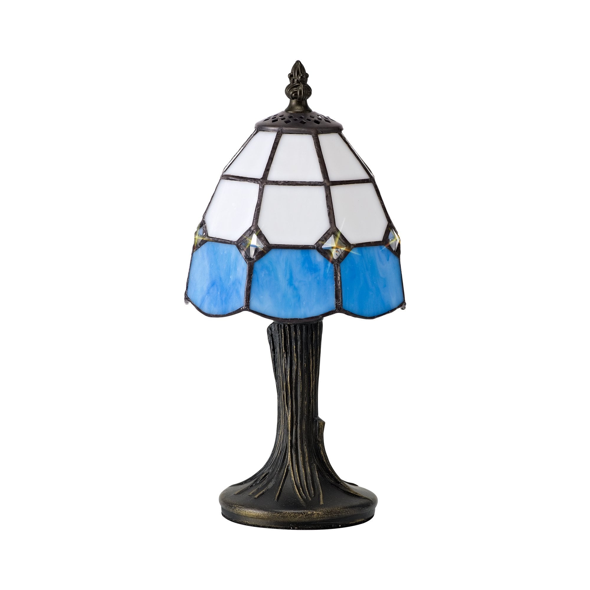 Tiffany Table Lamp, 1 x E14, White/Blue/Clear Crystal Shade