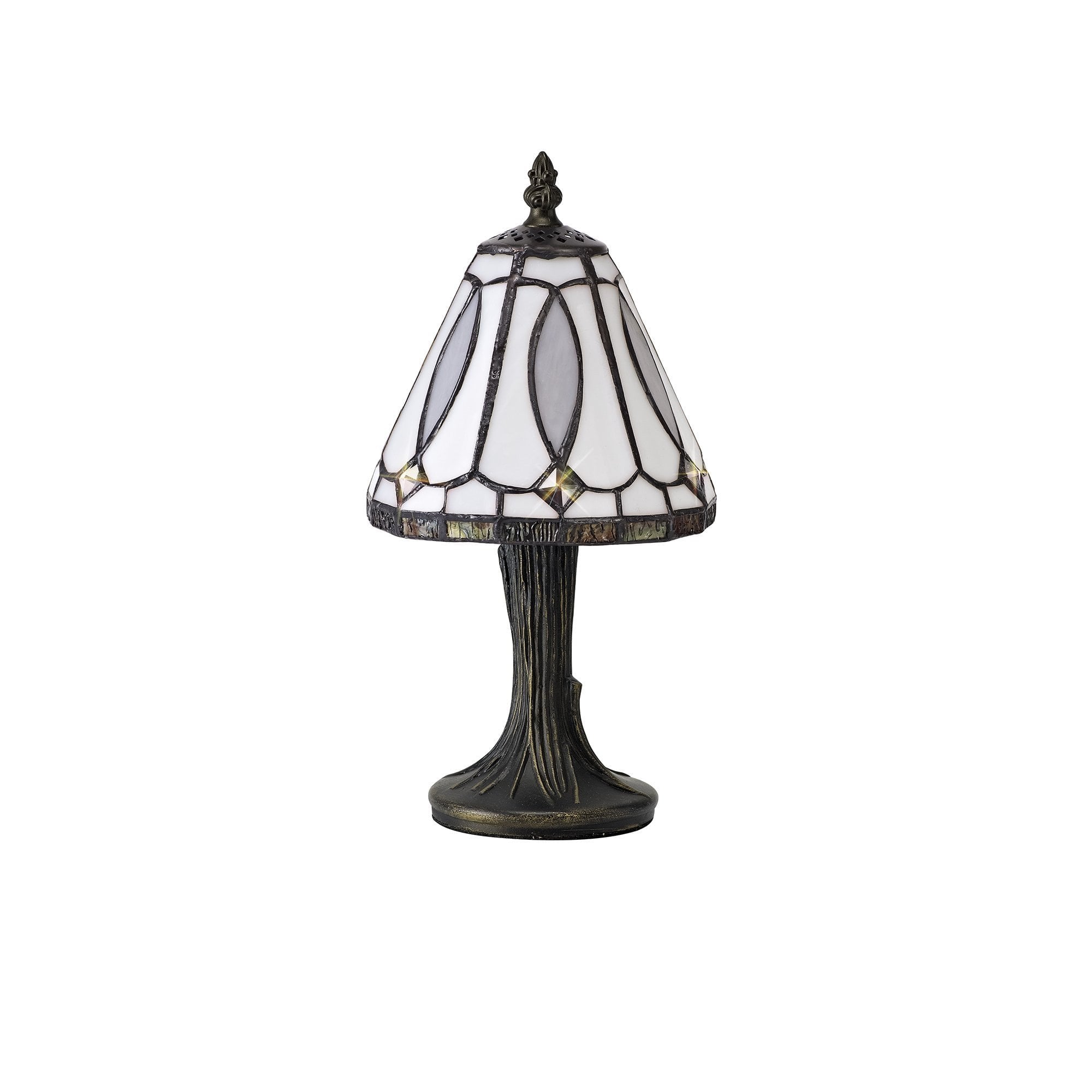 Tiffany Table Lamp, 1 x E14, White/Grey/Clear Crystal Shade