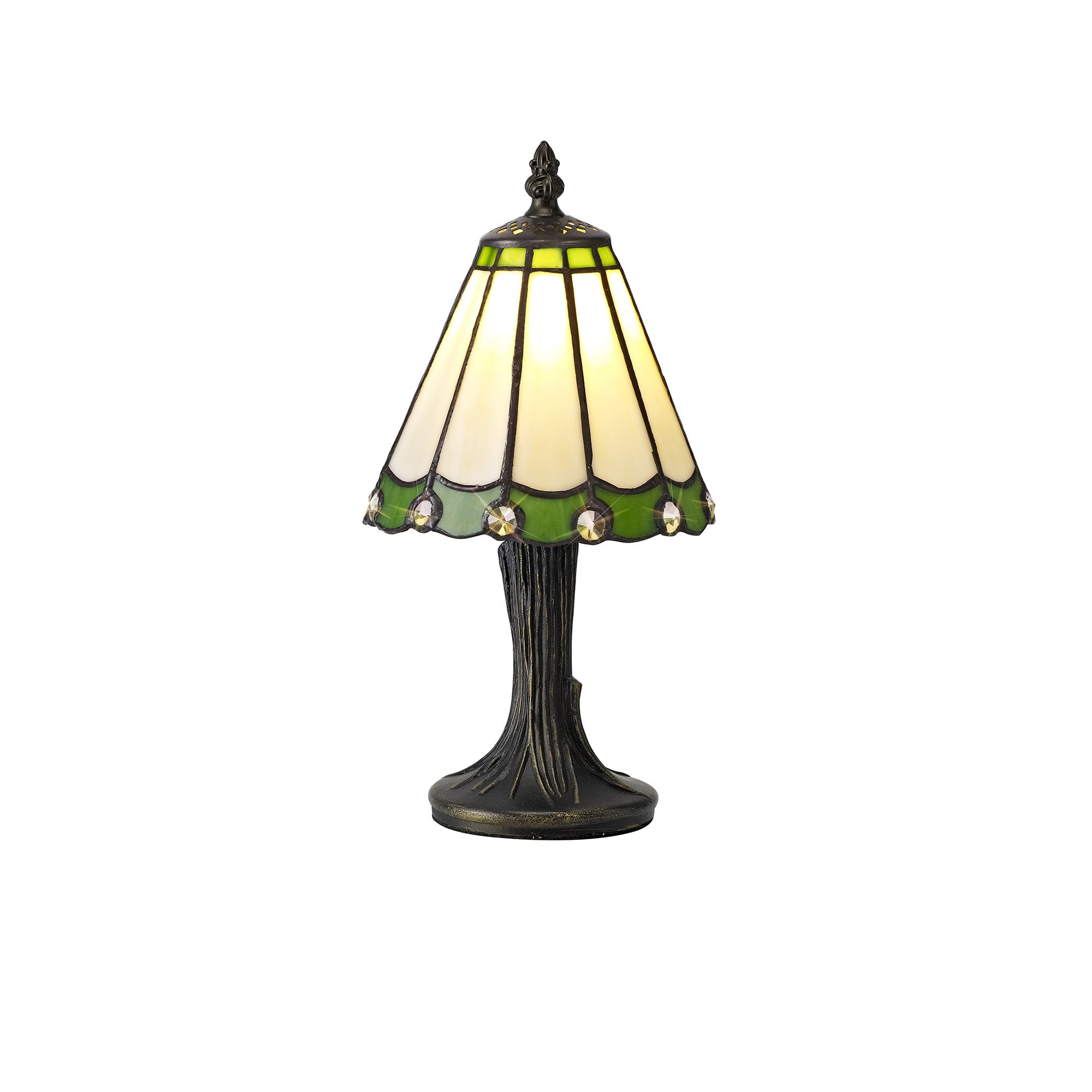 Tiffany Table Lamp, 1 x E14, Cream/Green/Clear Crystal Shade