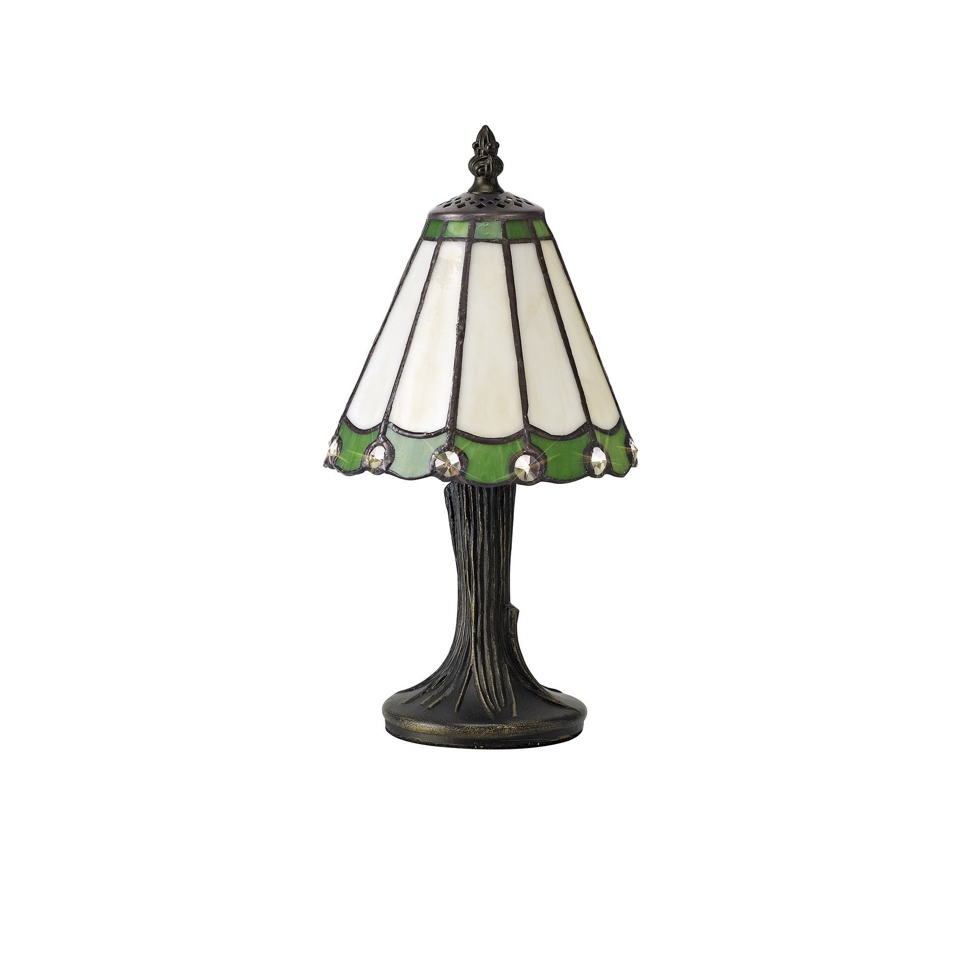 Tiffany Table Lamp, 1 x E14, Cream/Green/Clear Crystal Shade