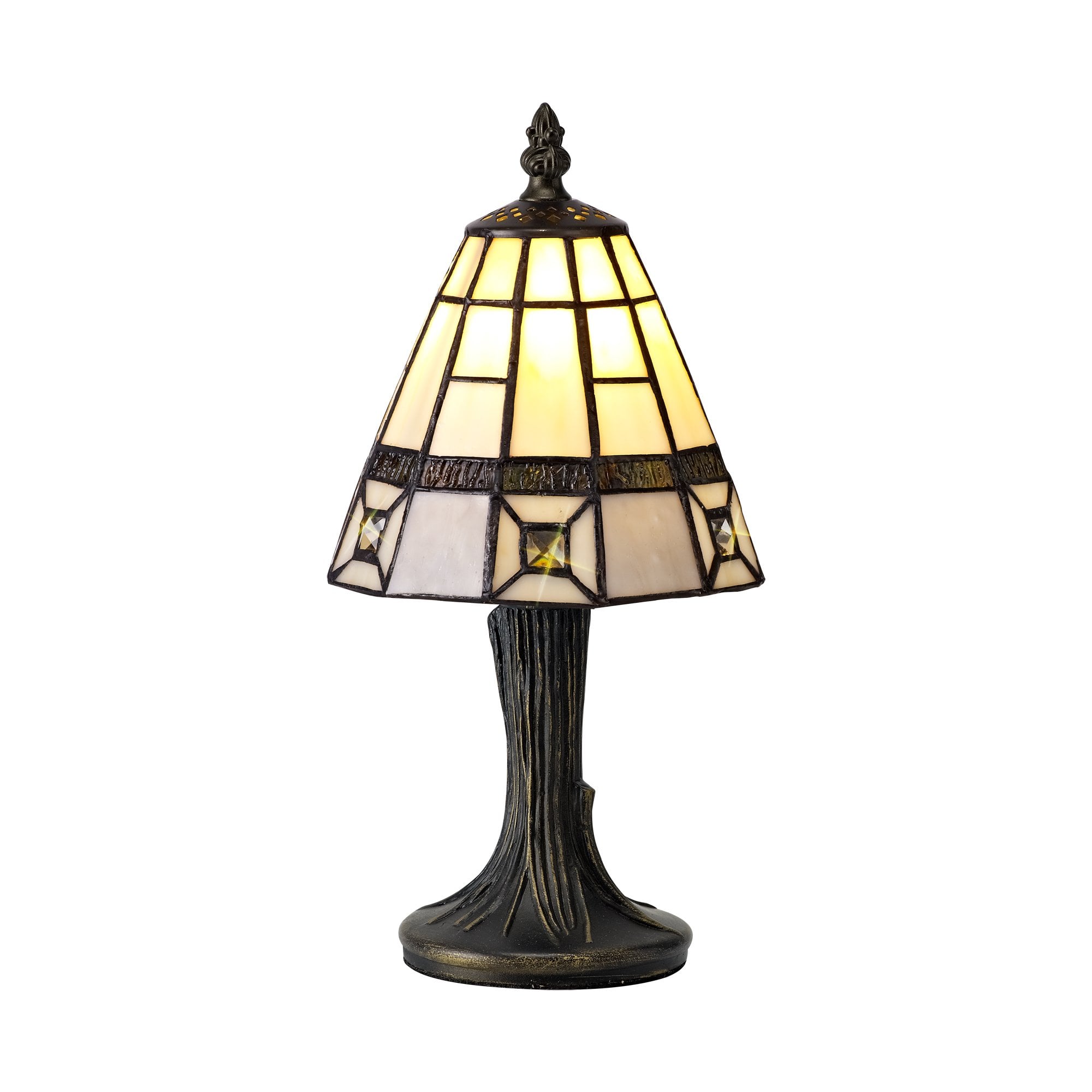 Tiffany Table Lamp, 1 x E14, Cream/Grey/Clear Crystal Shade